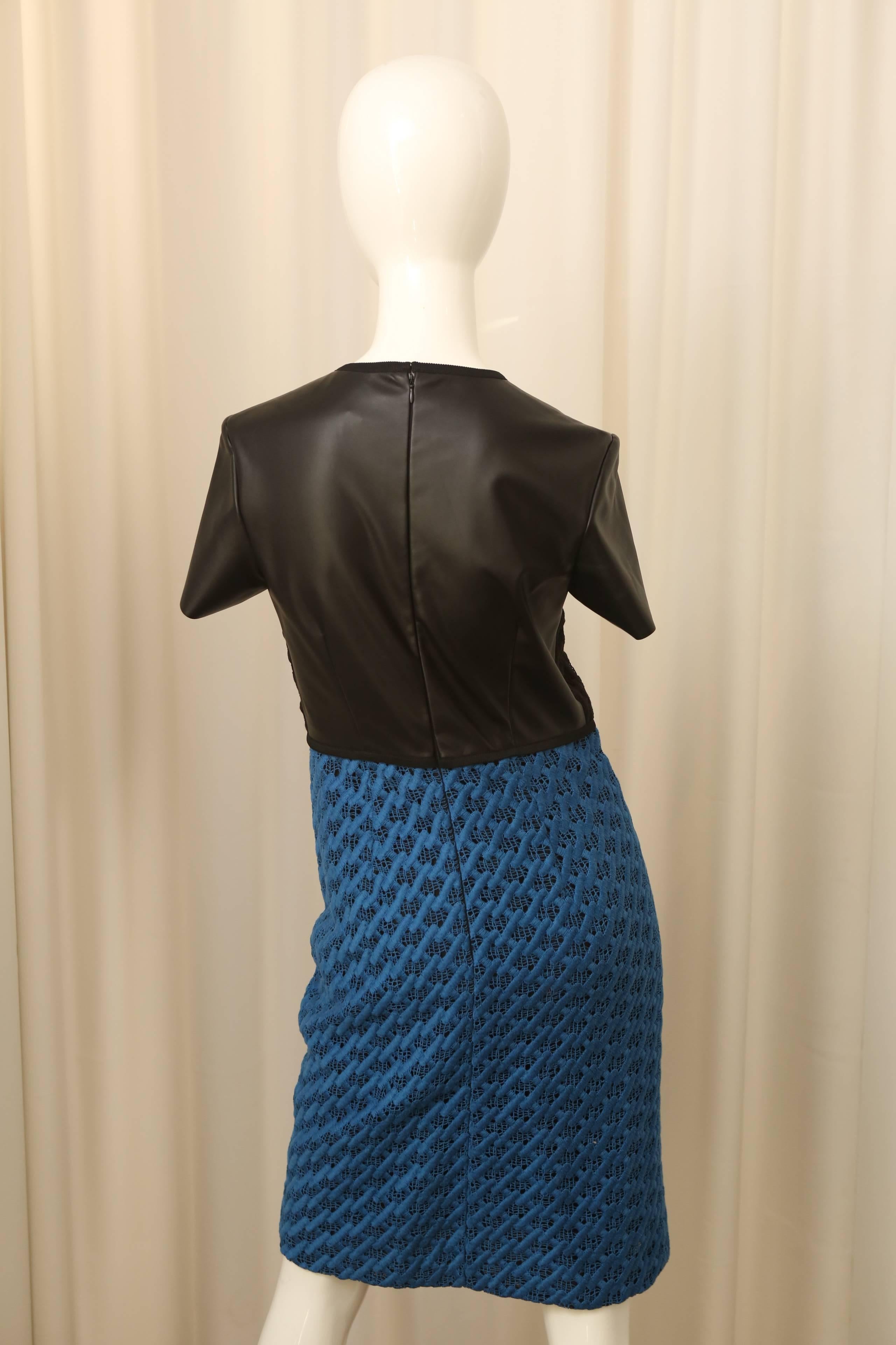 Women's Derek Lam Black and Blue Short Sleeve Dress