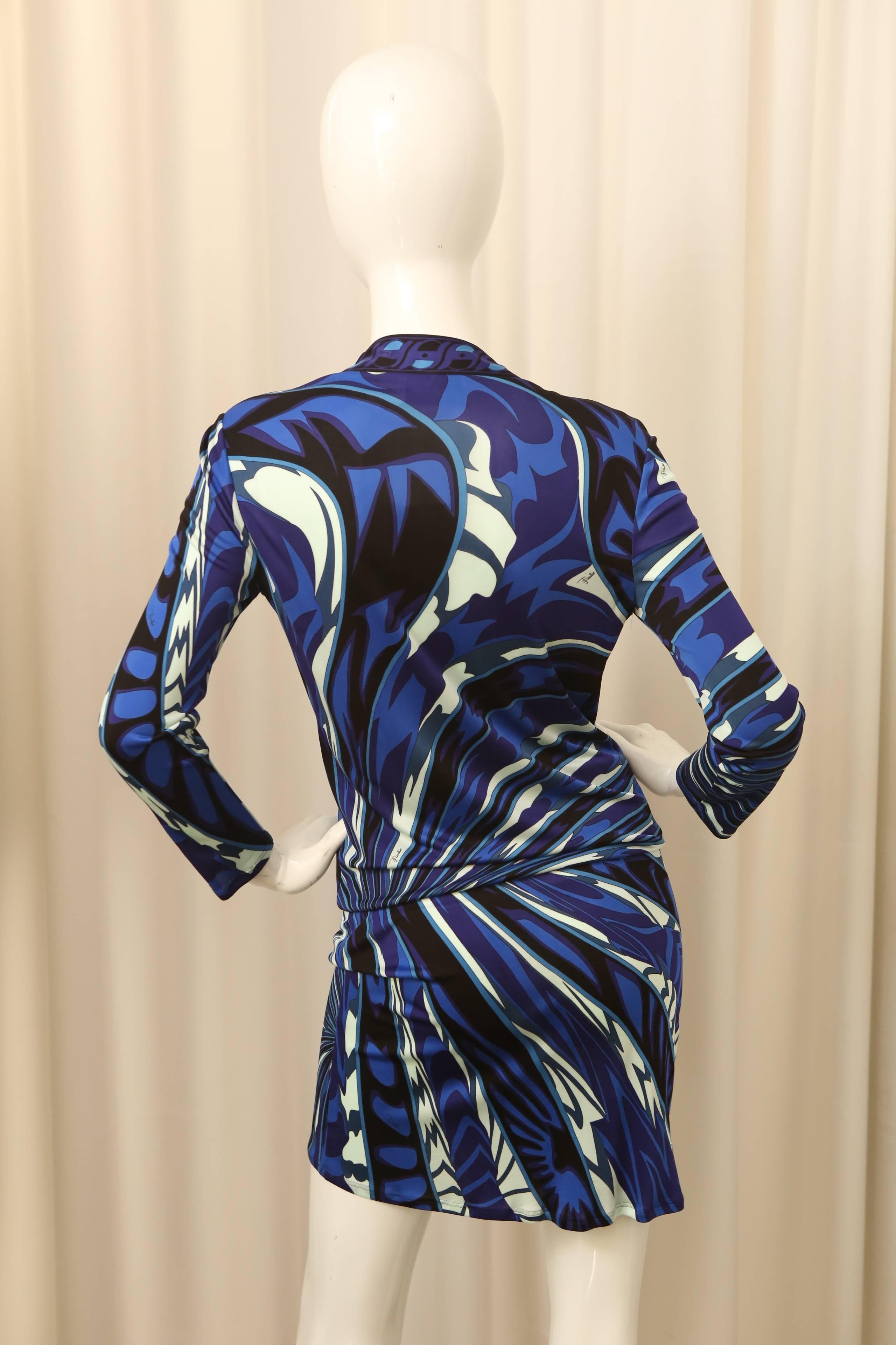 Women's Emilio Pucci Blue/Multi Printed Dress With Cinched Drop Waist