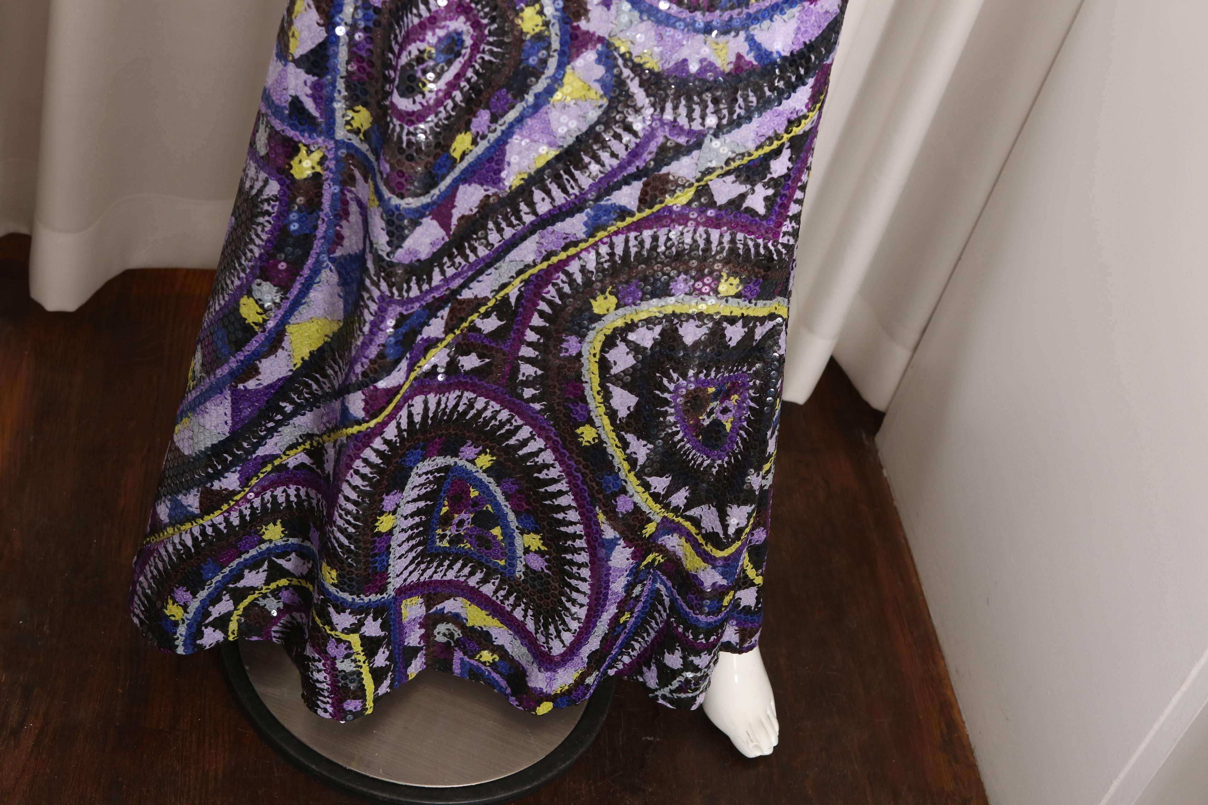 Black Emilio Pucci Purple/Multi Signature Printed Sequin Gown