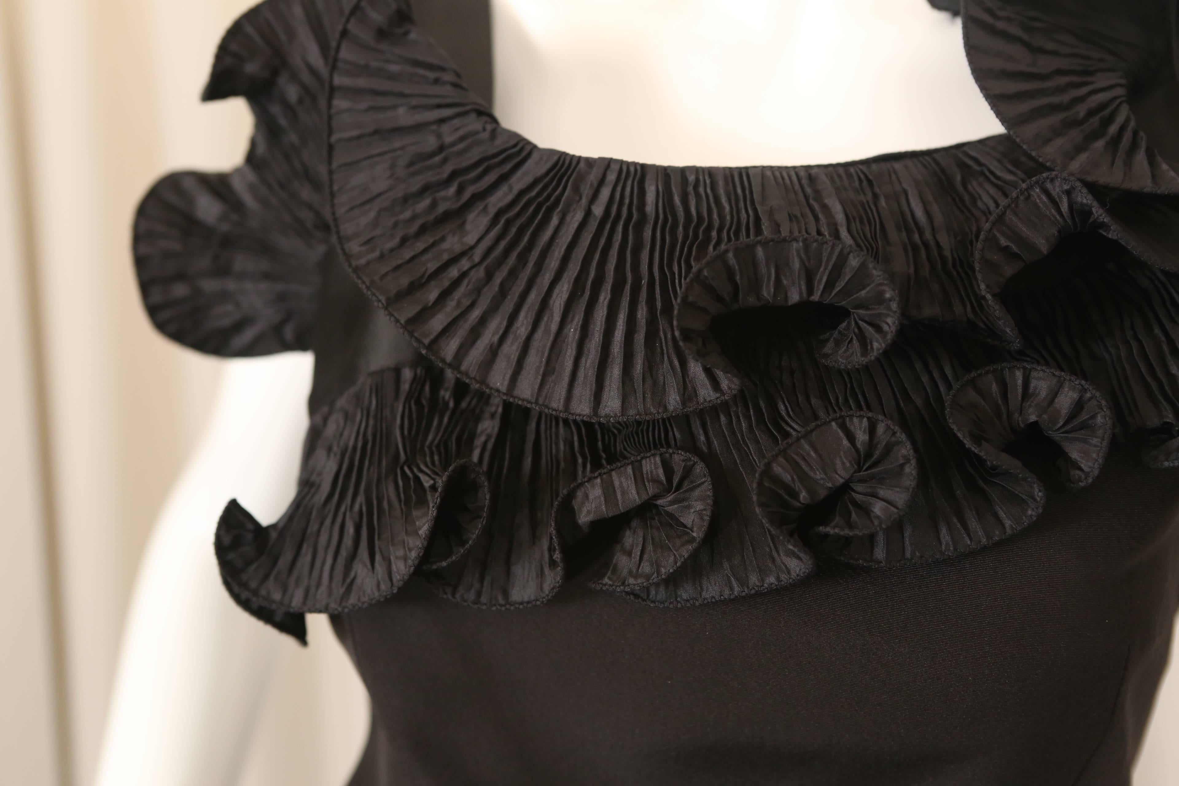 Oscar De La Renta Black Cocktail Dress W/ Ruffles  In Excellent Condition In Bridgehampton, NY