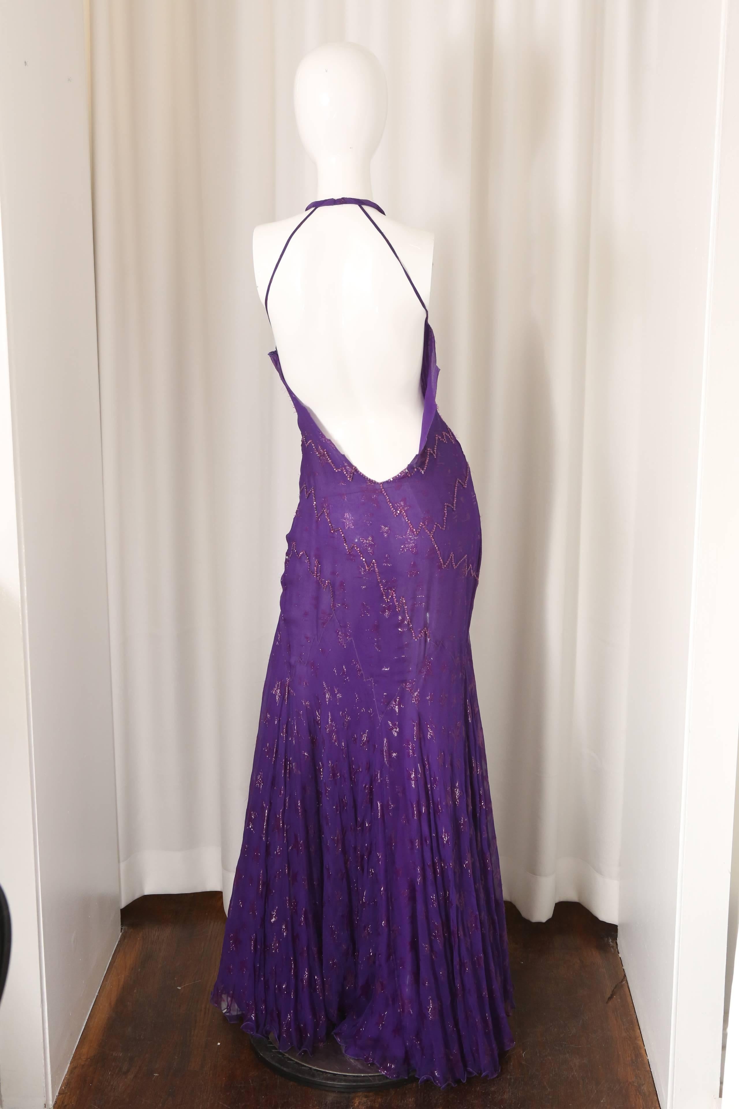 Women's Gianni Versace Purple Embellished Halter Gown 