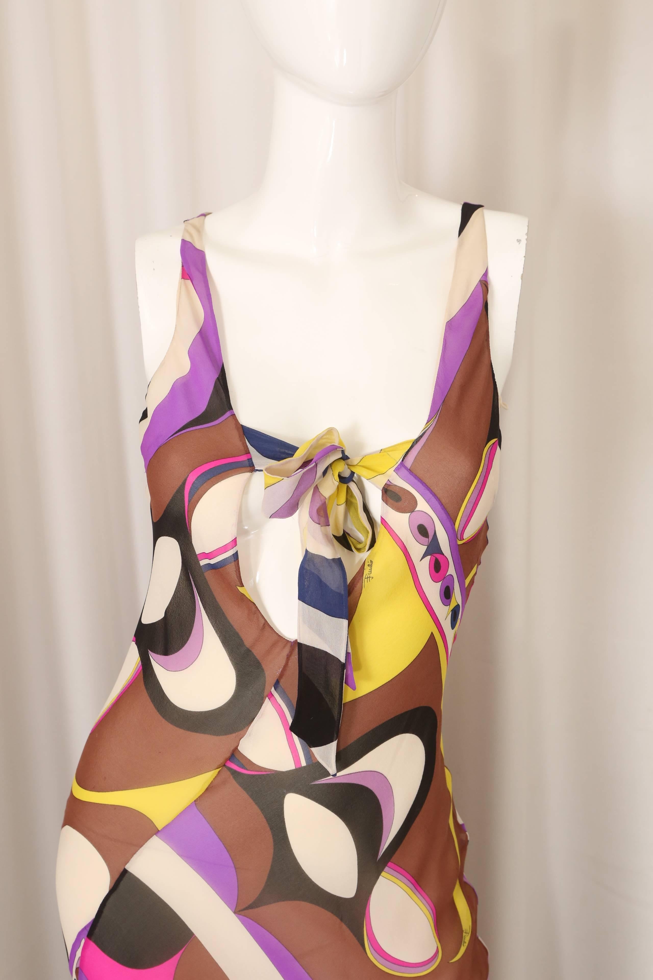 Brown Emilio Pucci S/L Multi-Colored Printed Gown 