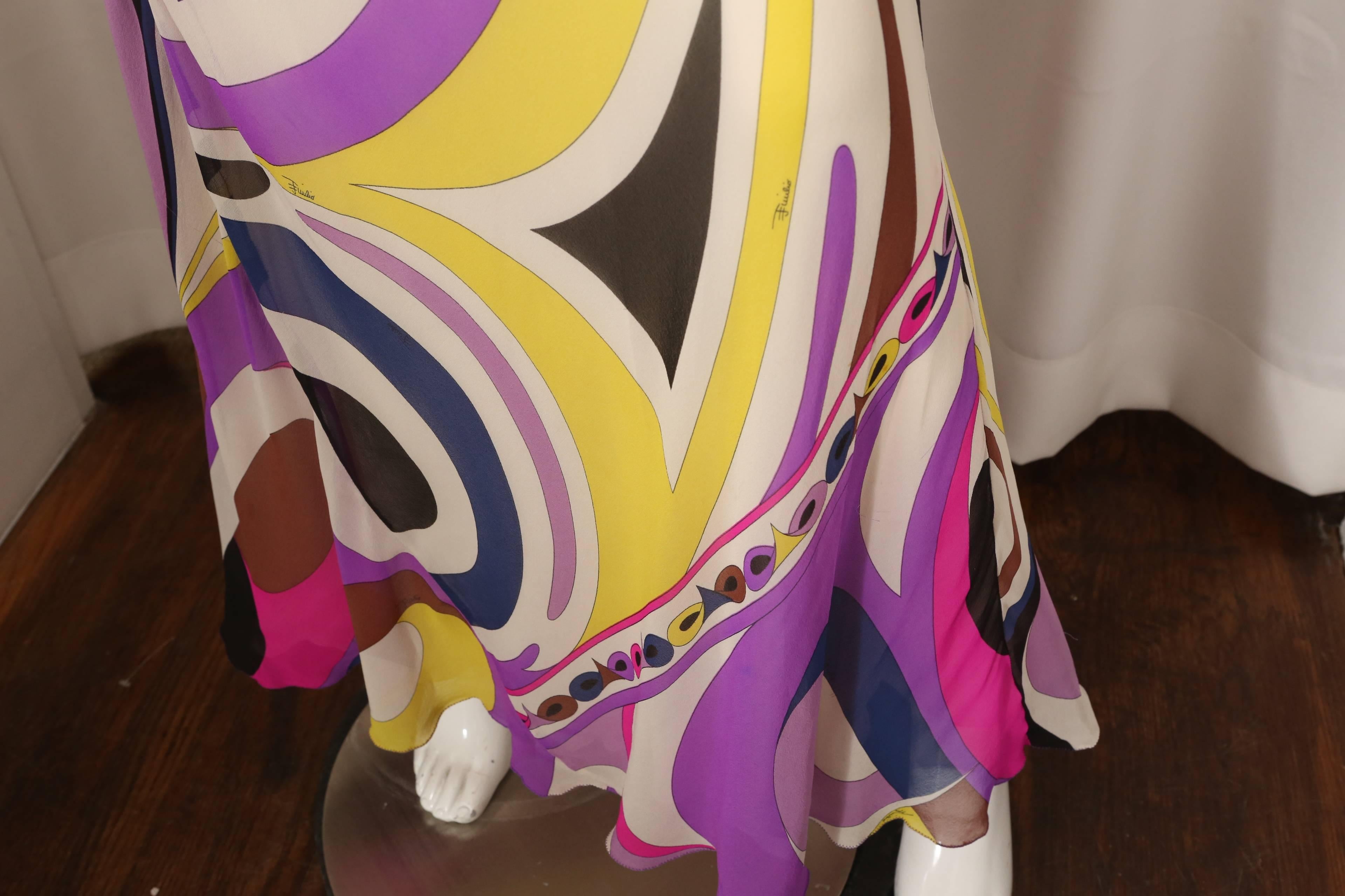 Emilio Pucci S/L Multi-Colored Printed Gown  In Good Condition In Bridgehampton, NY
