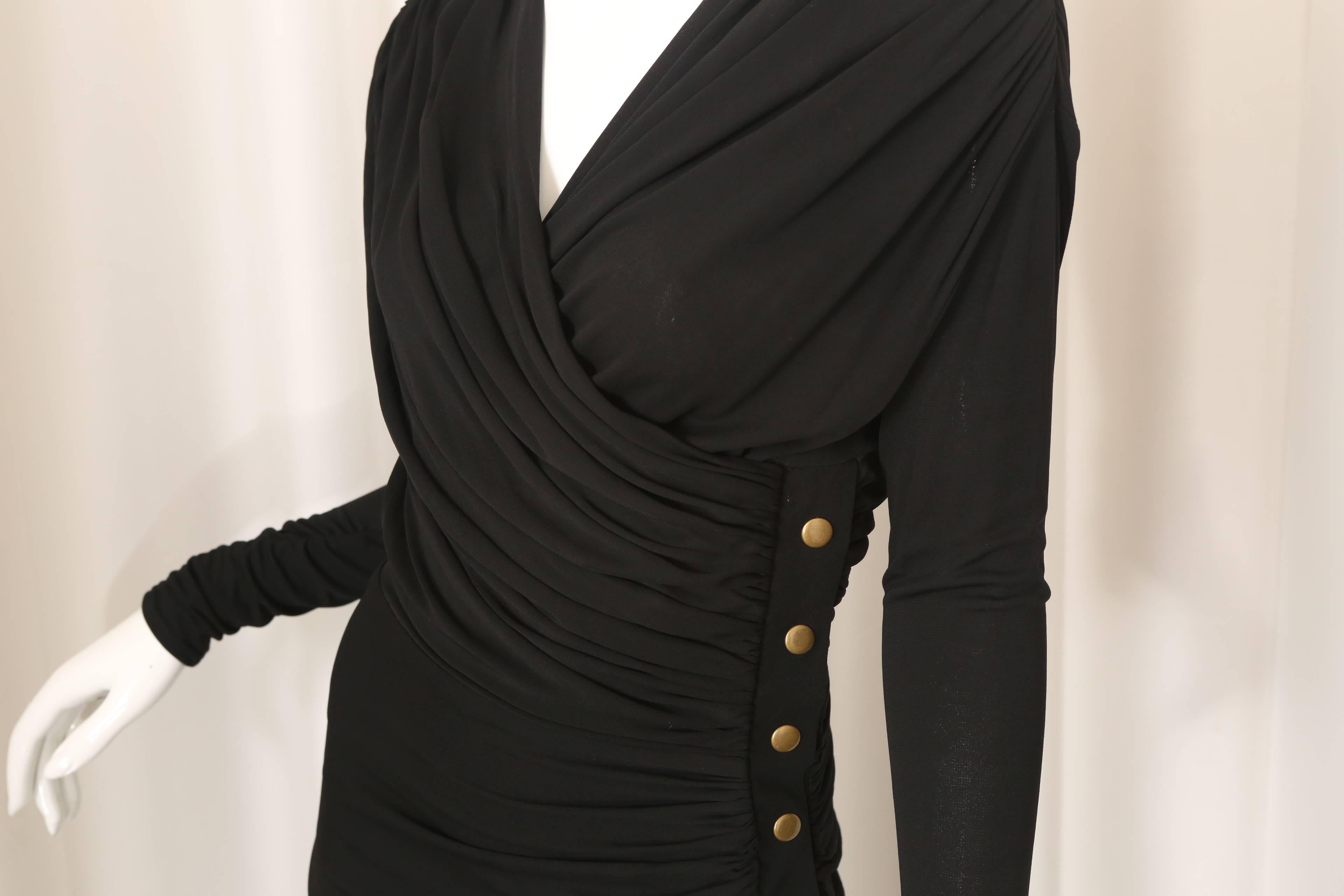 Derek Lam Black Long Sleeve Dress W/ Faux Wrap  In Good Condition In Bridgehampton, NY