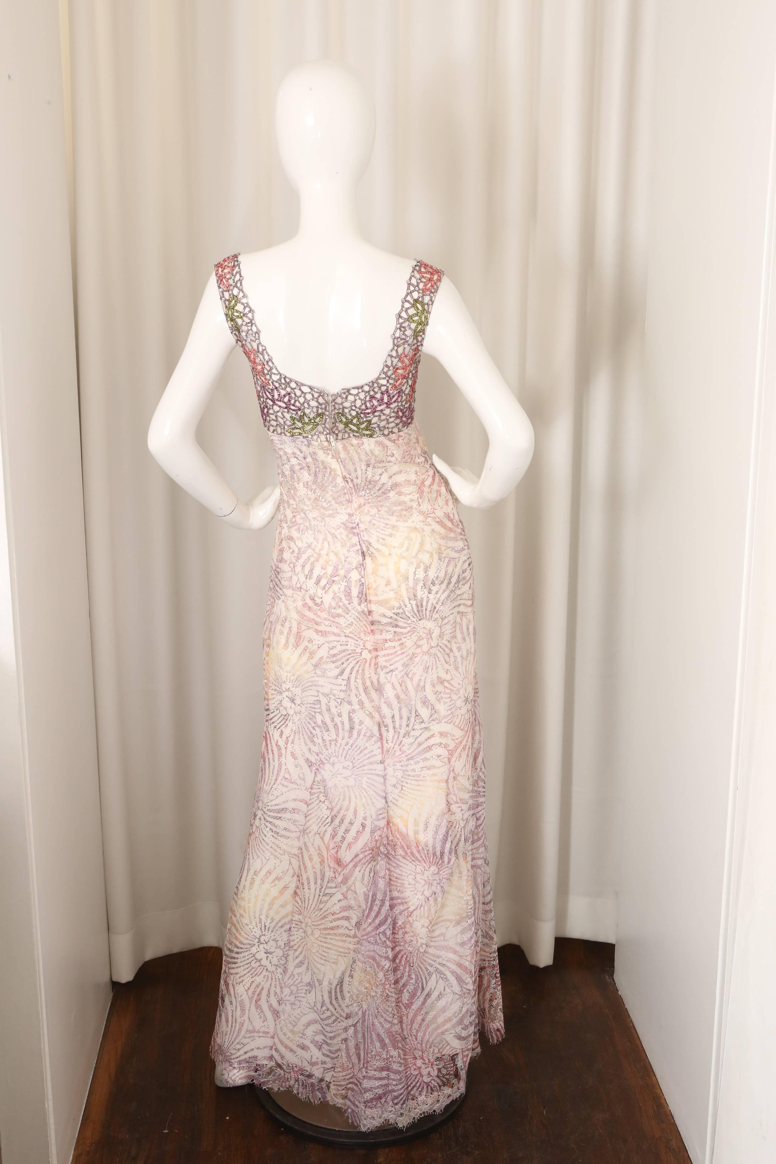 Badgley Mischka Couture Embellished/Beaded Gown W/ Train In Excellent Condition In Bridgehampton, NY