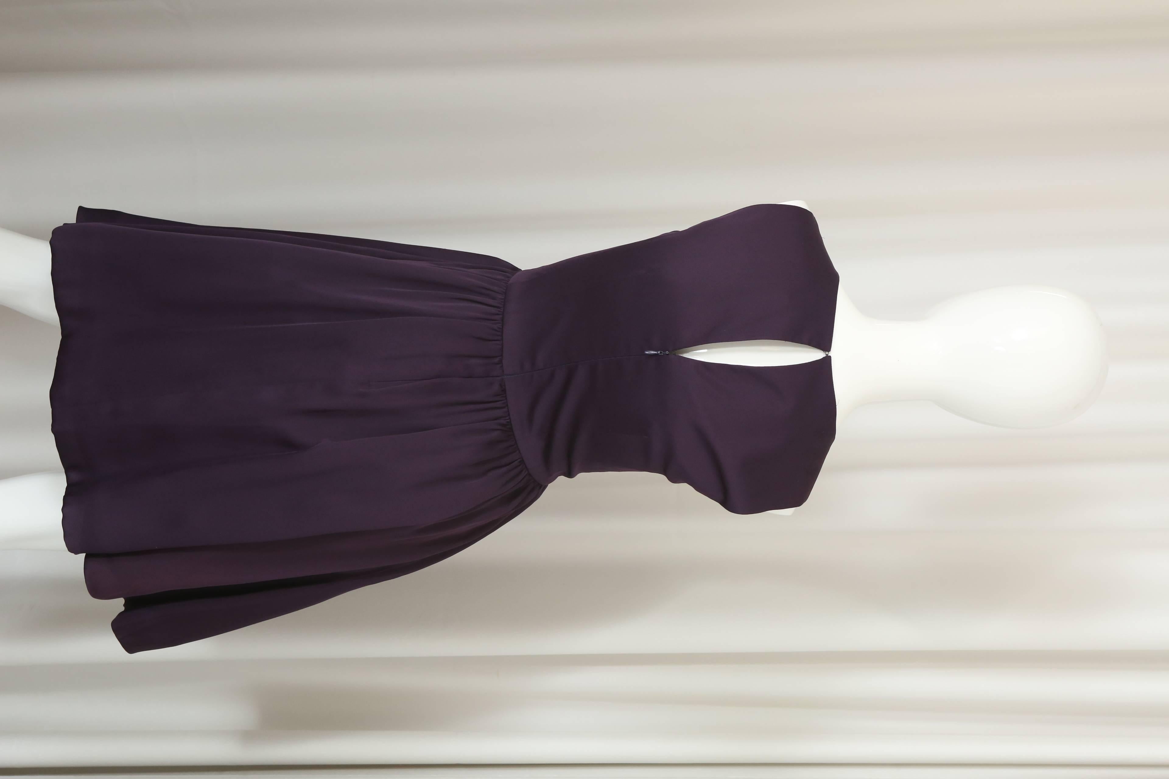 Black Asprey London Purple S/L V-neck Dress W/ Removable Flower