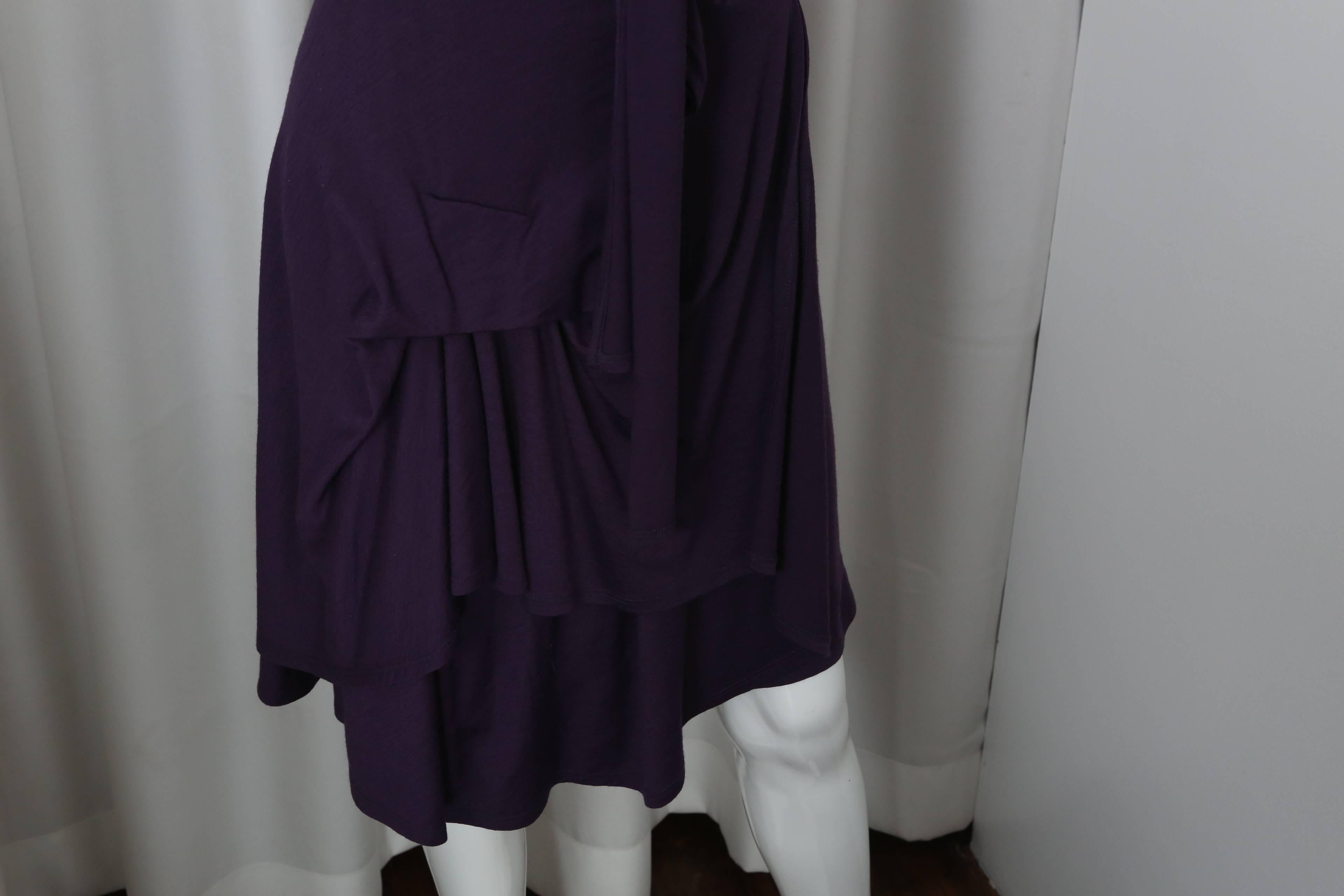 Black Morgane Le Fay Short Sleeve Purple Wrap Dress W/ Gathering