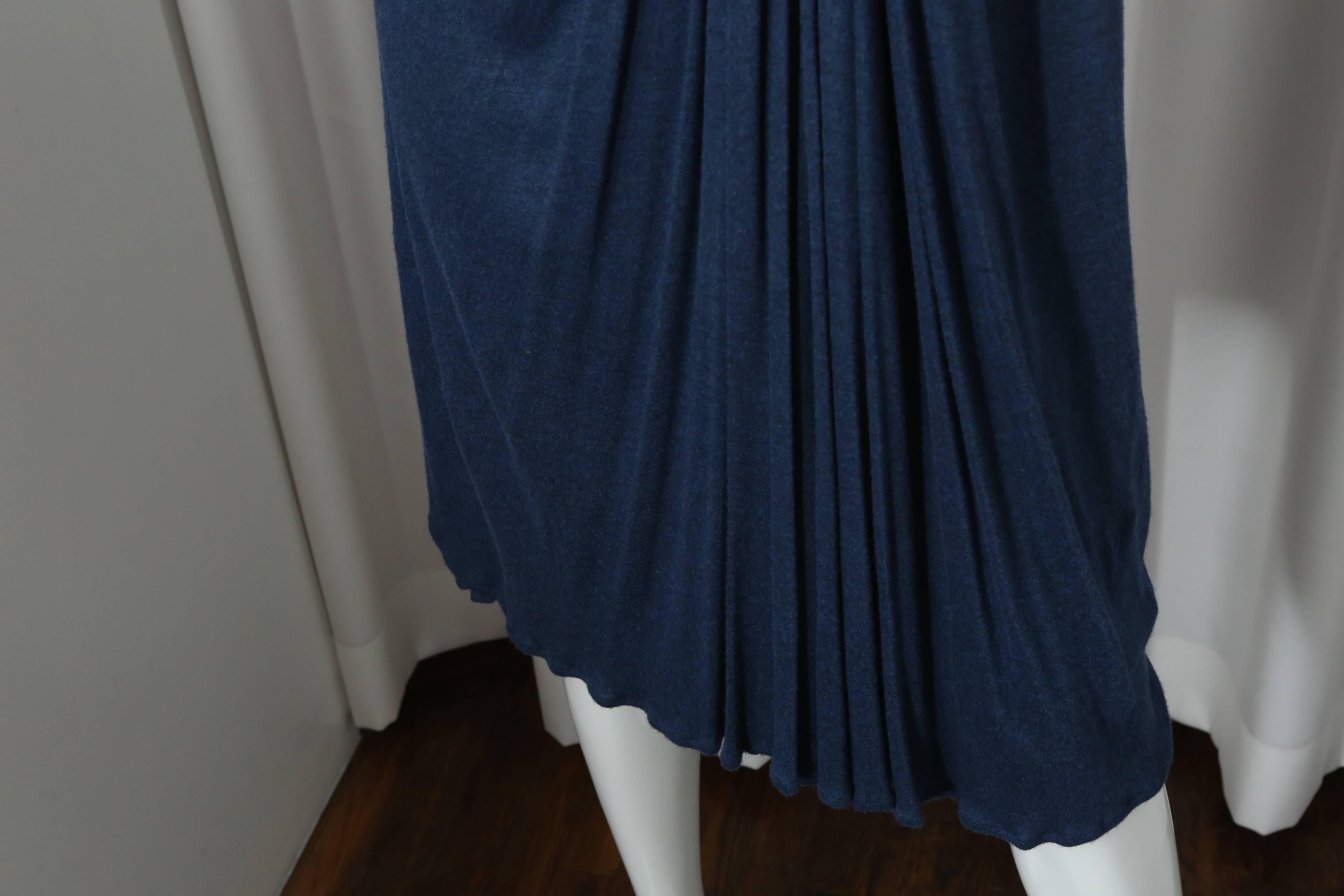 Yves Saint Laurent S/L Blue Dress W/ Front Tie and Back Pleat In Good Condition In Bridgehampton, NY