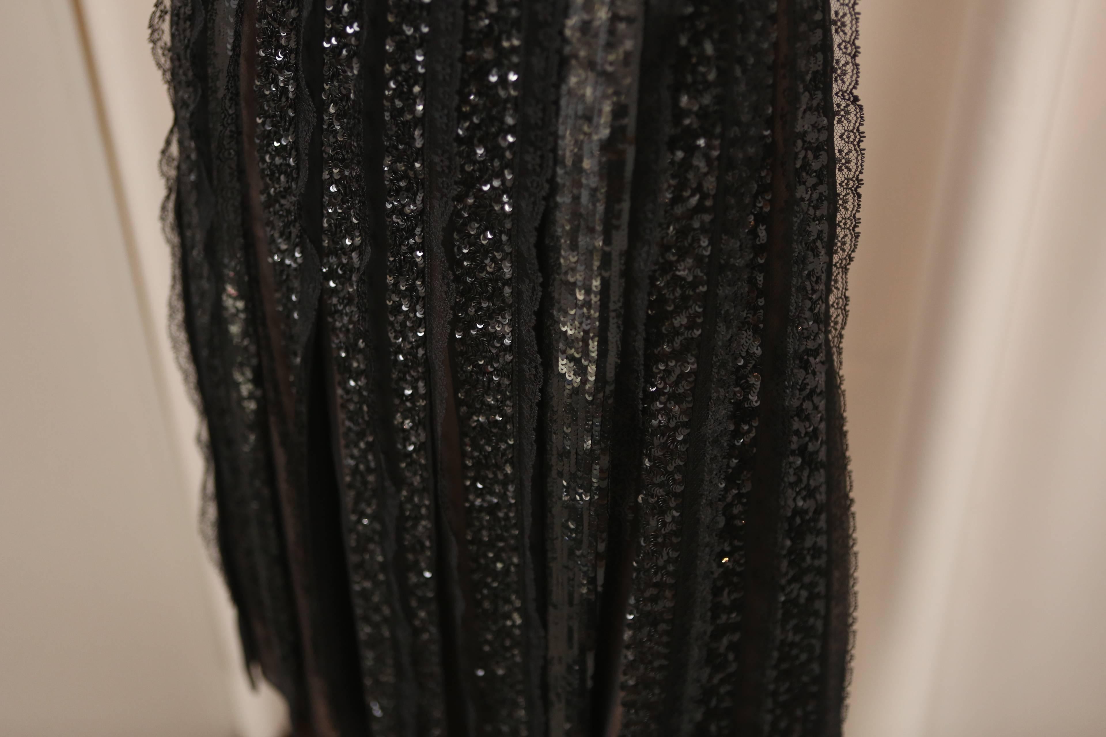 Women's Oscar de la Renta Black Silk Dress with Sequins