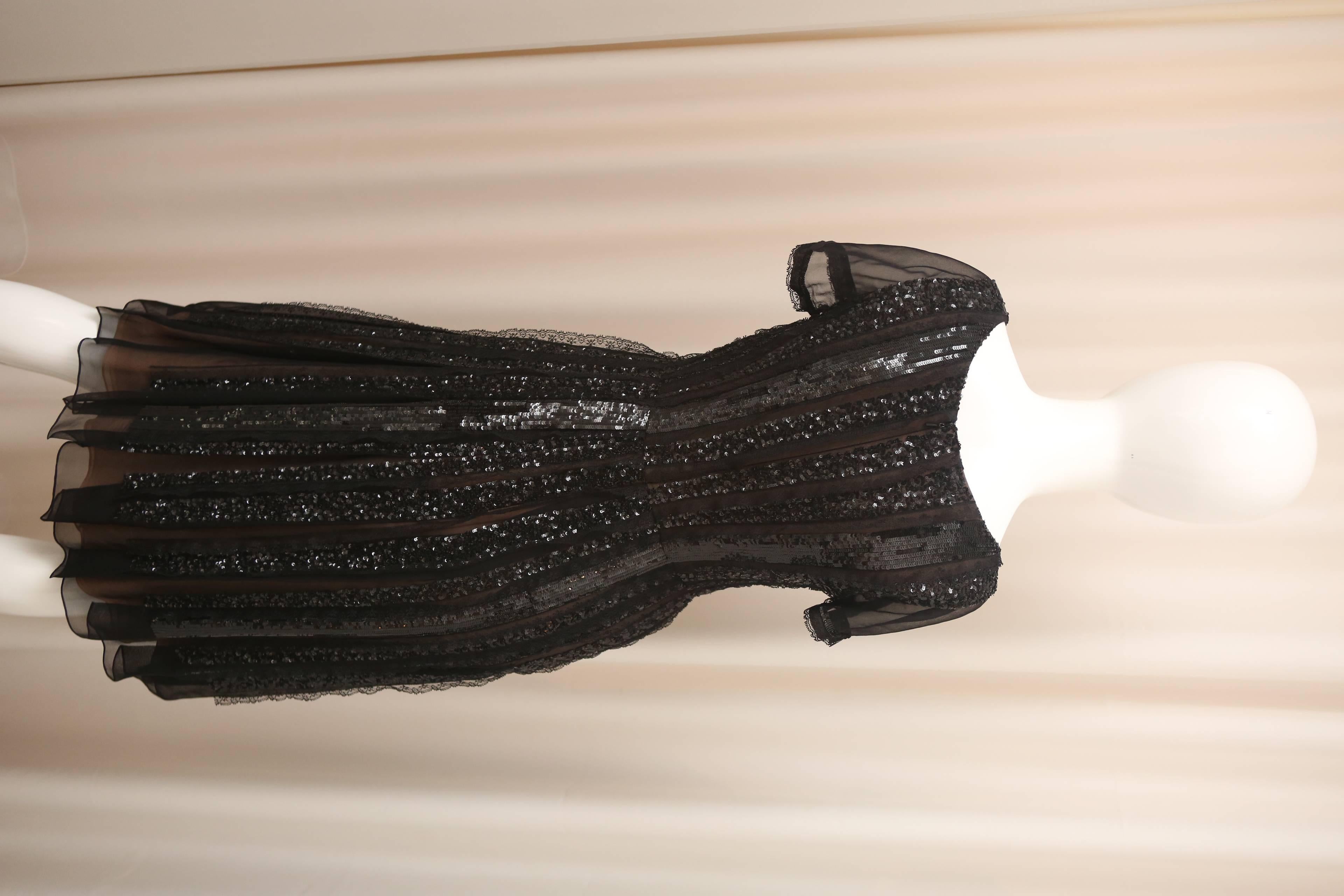 Oscar de la Renta Black Silk Dress with Sequins 1