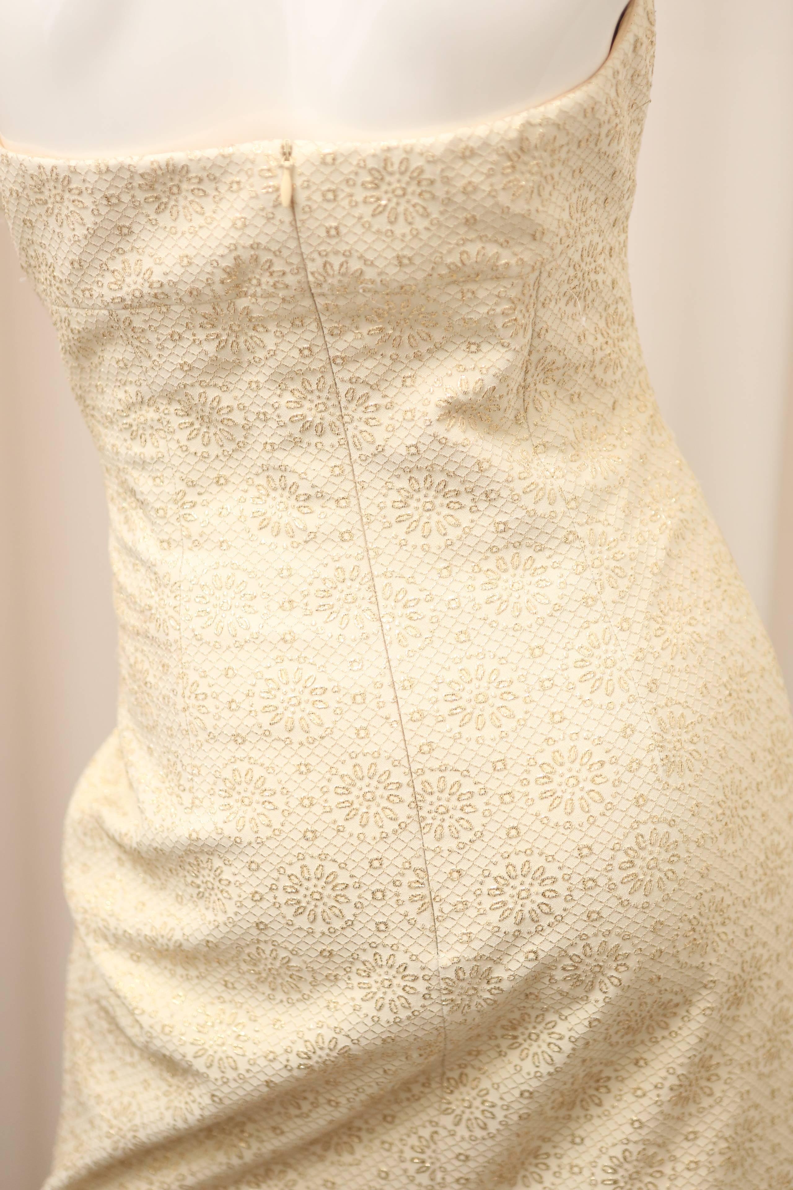 Celine Ivory/Gold Strapless Cocktail Dress In Excellent Condition In Bridgehampton, NY