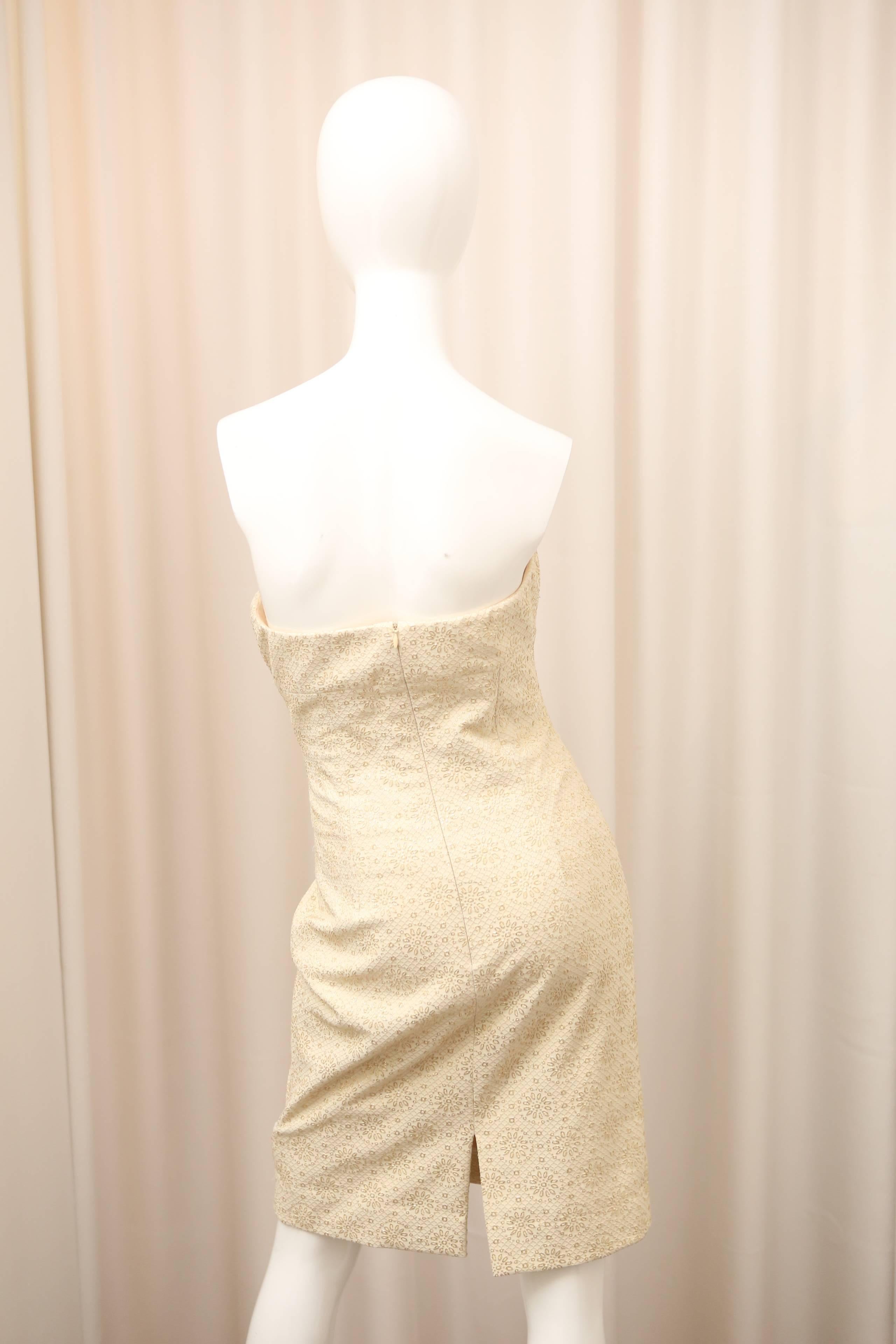 Women's Celine Ivory/Gold Strapless Cocktail Dress