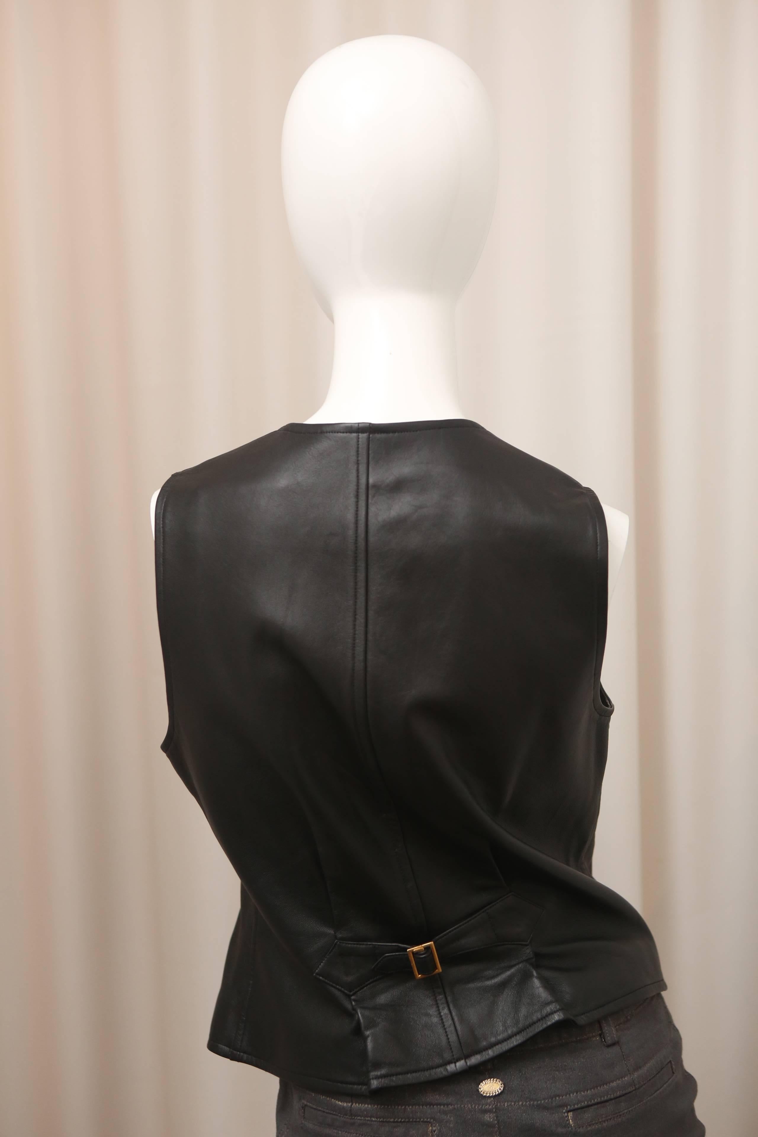 Women's 1993 Chanel Sleeveless Leather Vest W/ Gold HW 