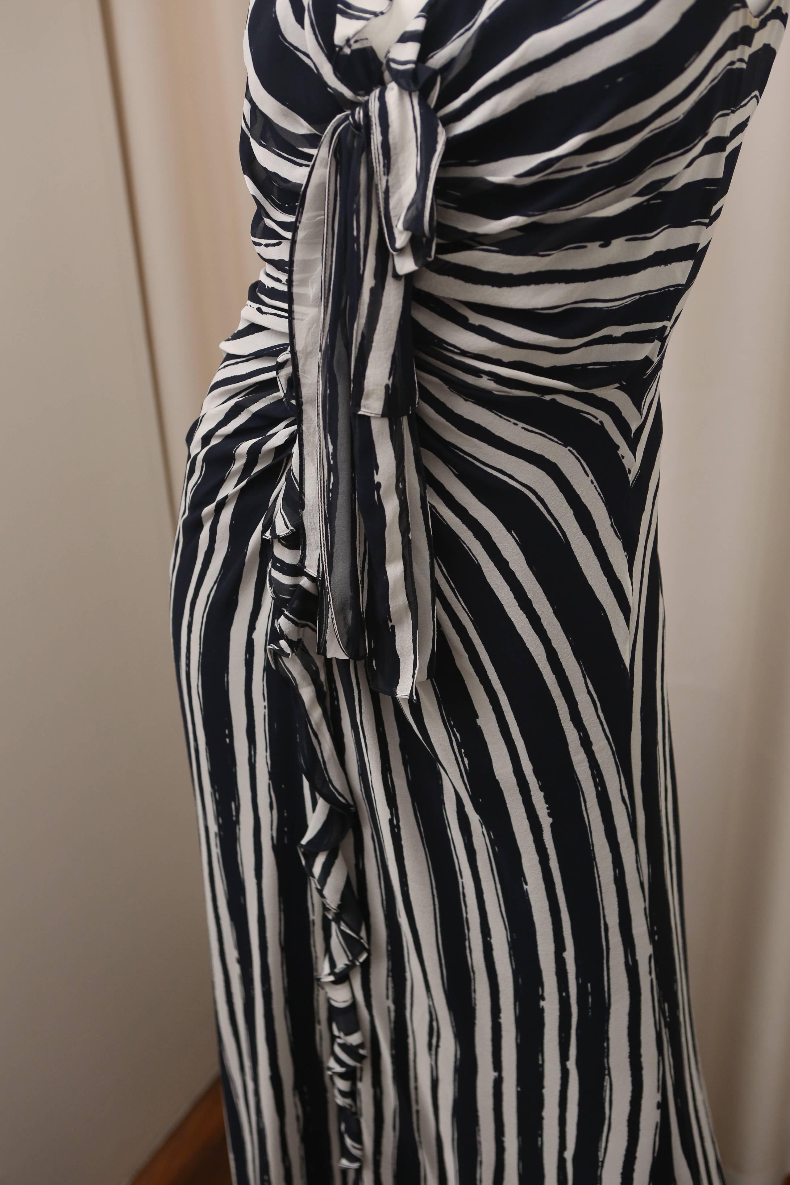 Black Carolina Herrera S/L Navy/Ivory Striped Gown