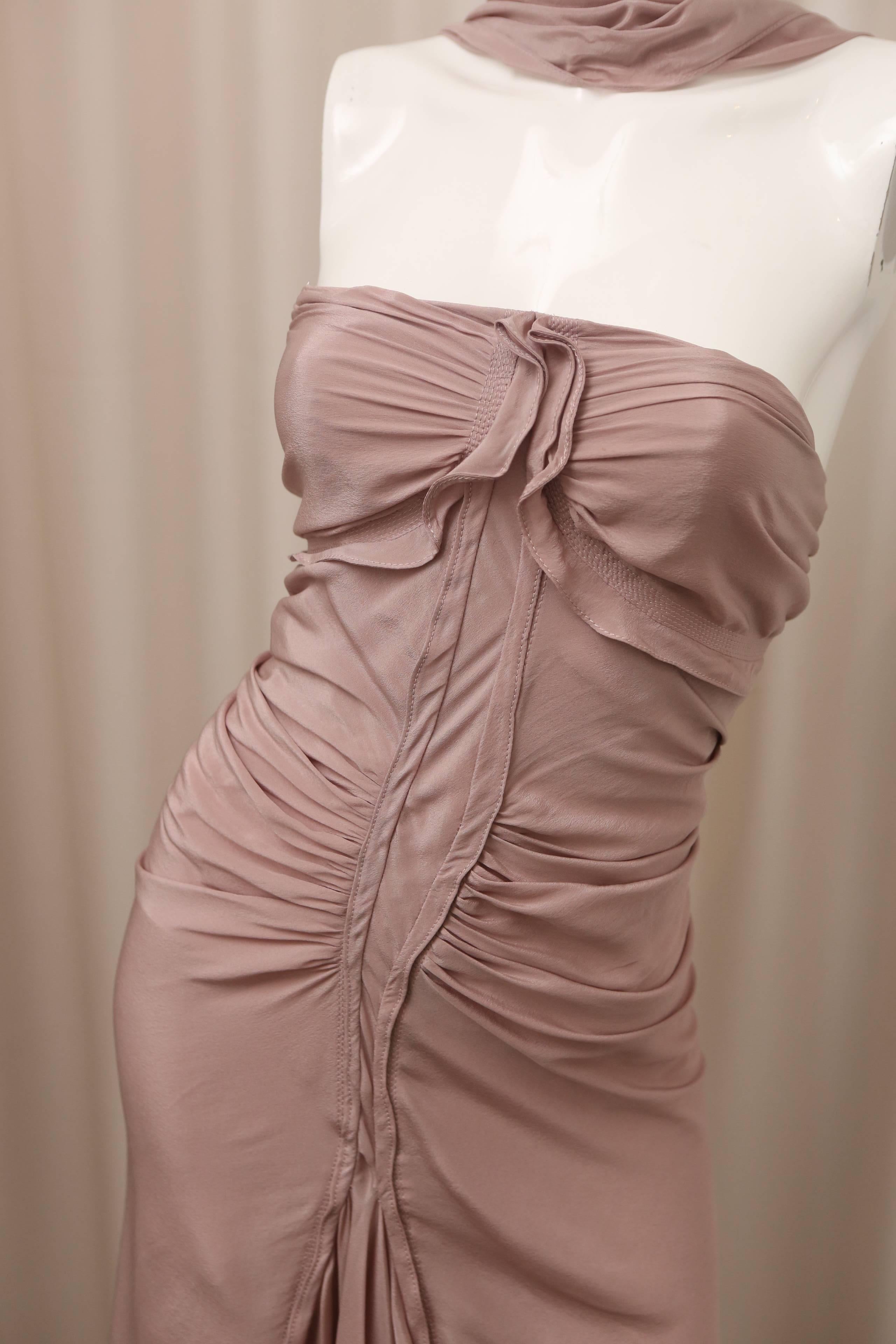 YSL blush s/l dress w/ front gathering and corseted bust.  Back zip closure.