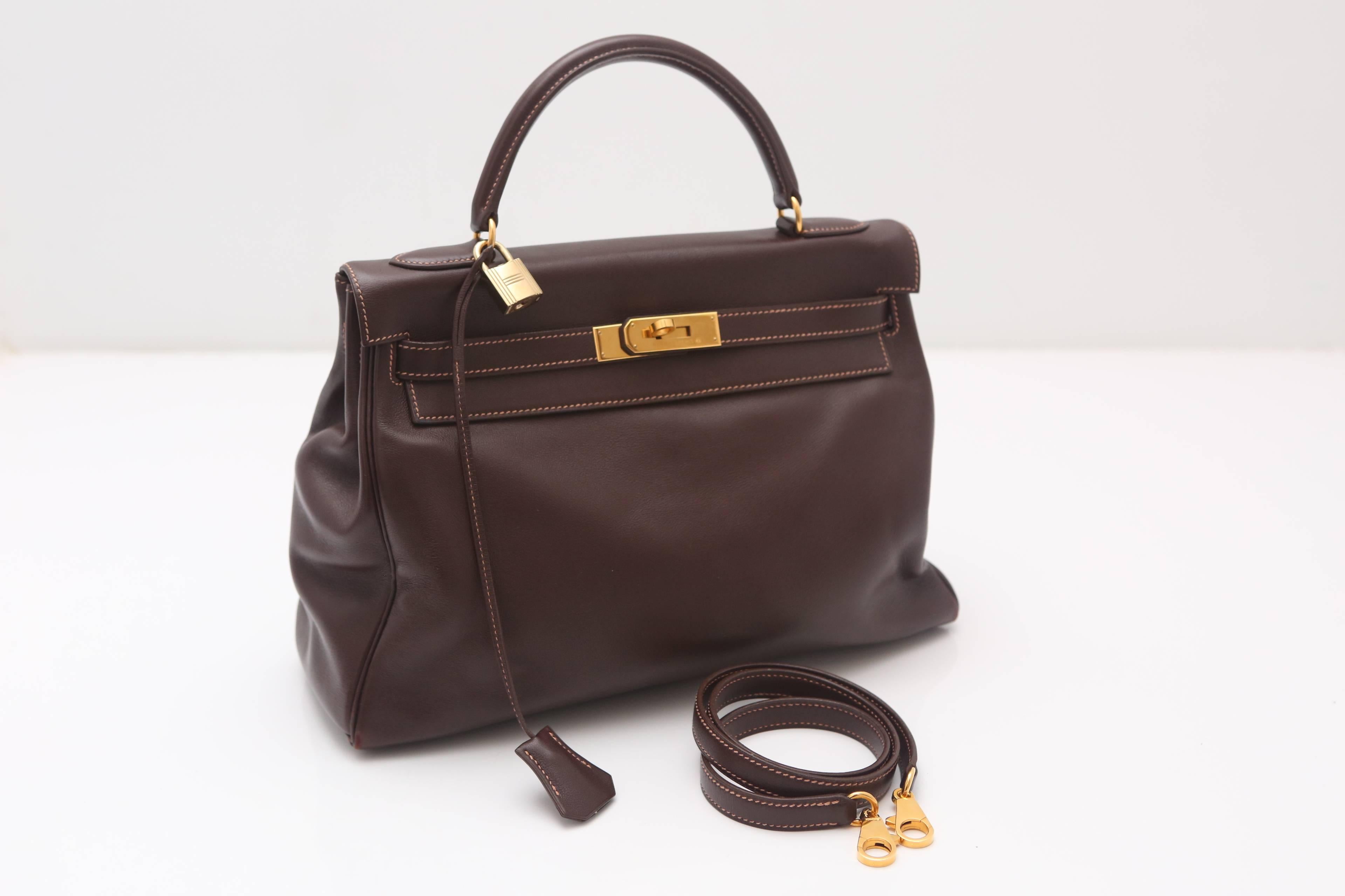 Hermes 32CM Brown Leather Kelly Handbag Circa 1994 2