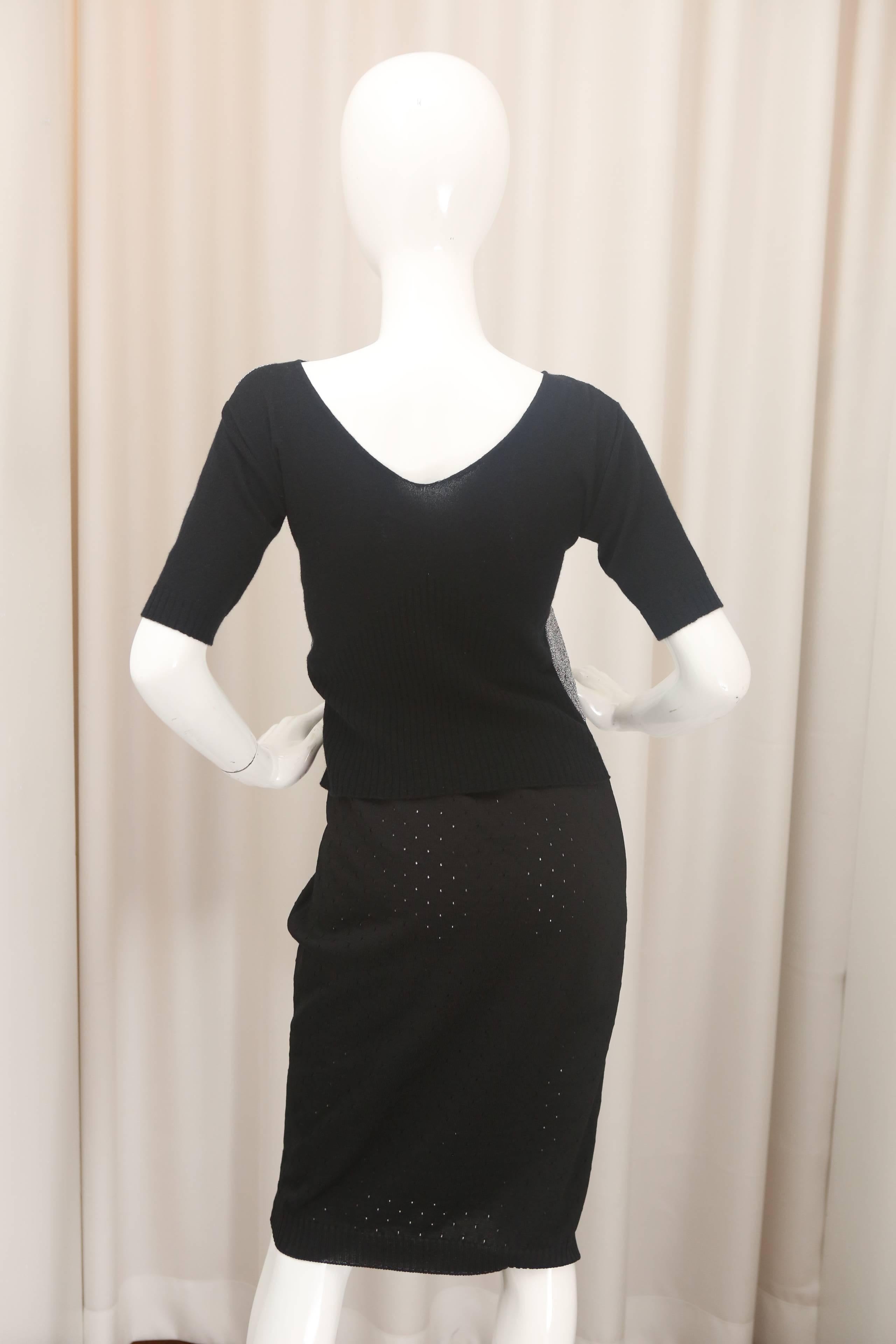 Women's Louis Vuitton S/S Silver/Black V-Neck Sweater Dress