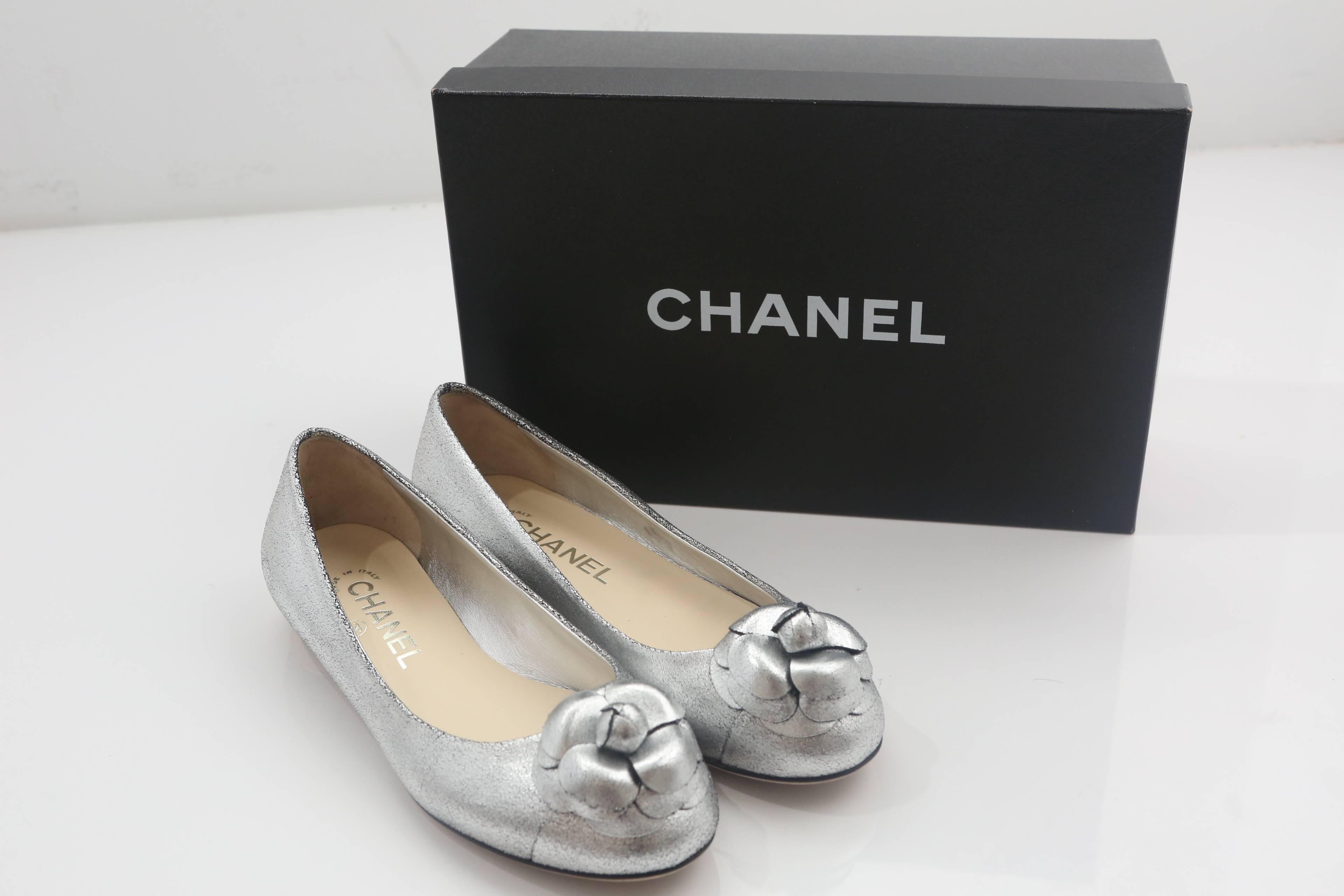 Chanel Silver Flats W/ Rosette  1