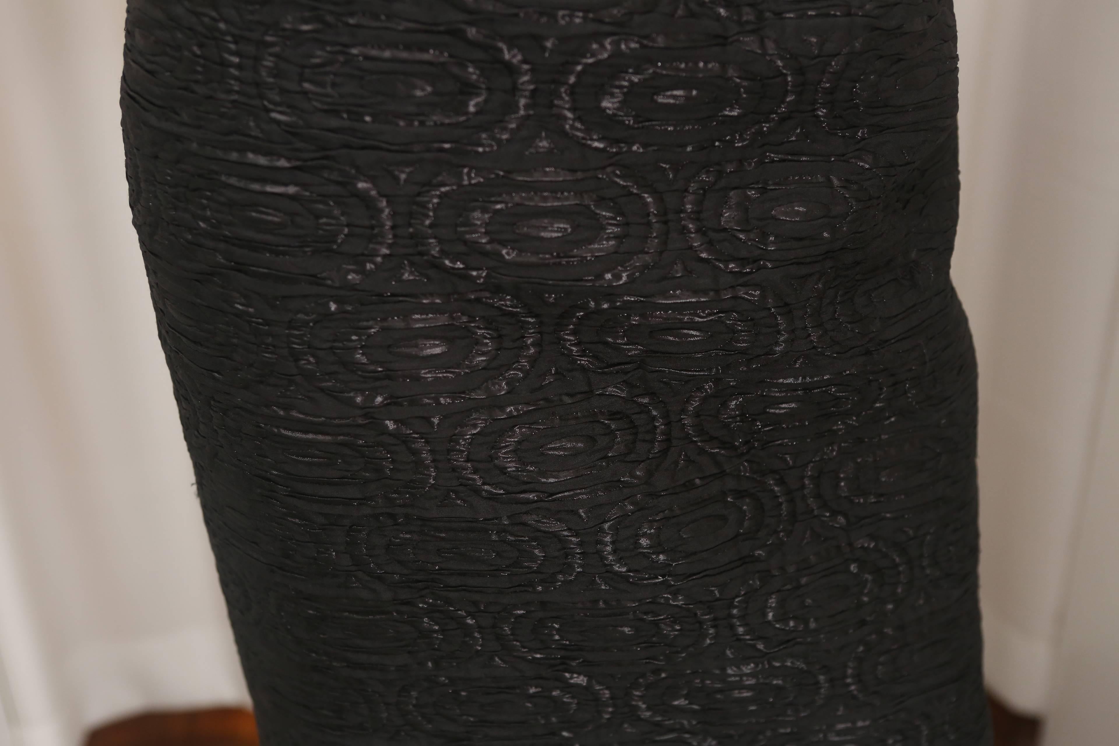 Women's Oscar de la Renta Black Metallic Printed Dress W/ Ruffle Detail
