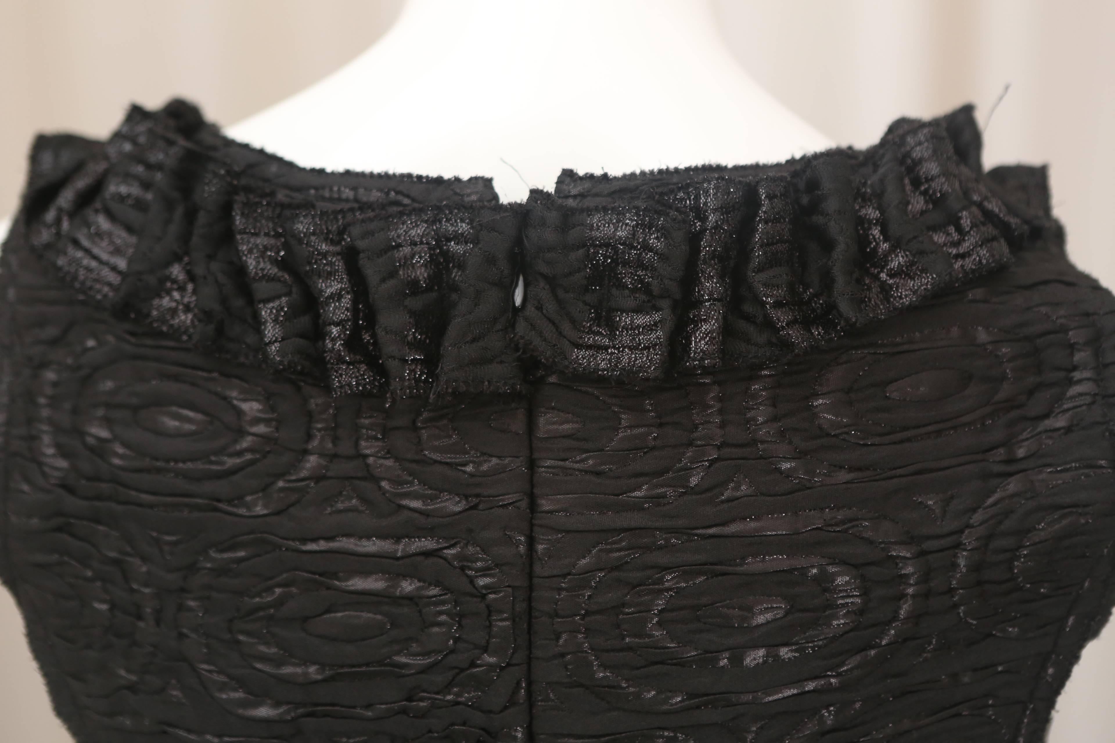 Oscar de la Renta Black Metallic Printed Dress W/ Ruffle Detail 1