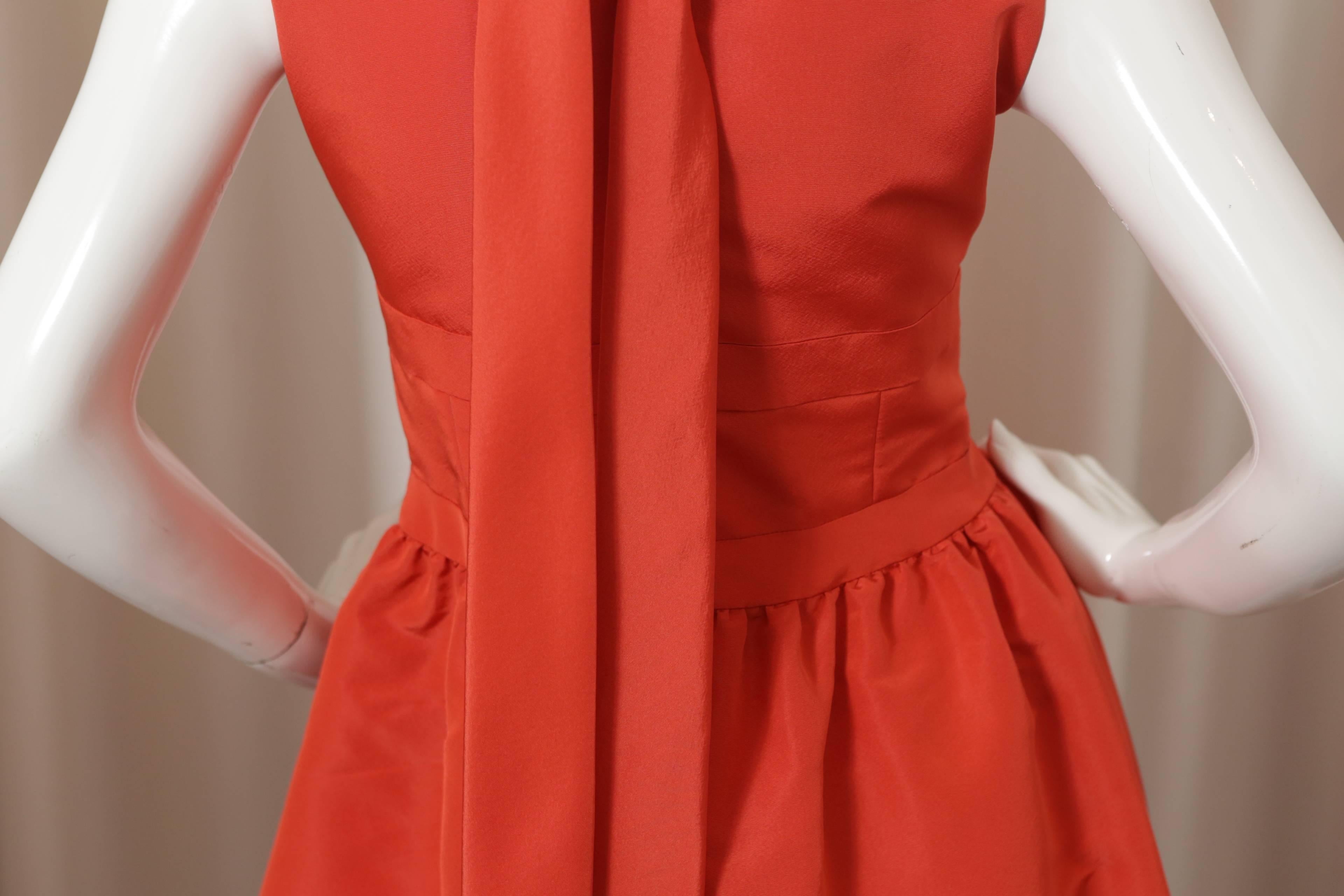 Women's Oscar de la Renta Orange Cocktail Dress W/ Back Tie