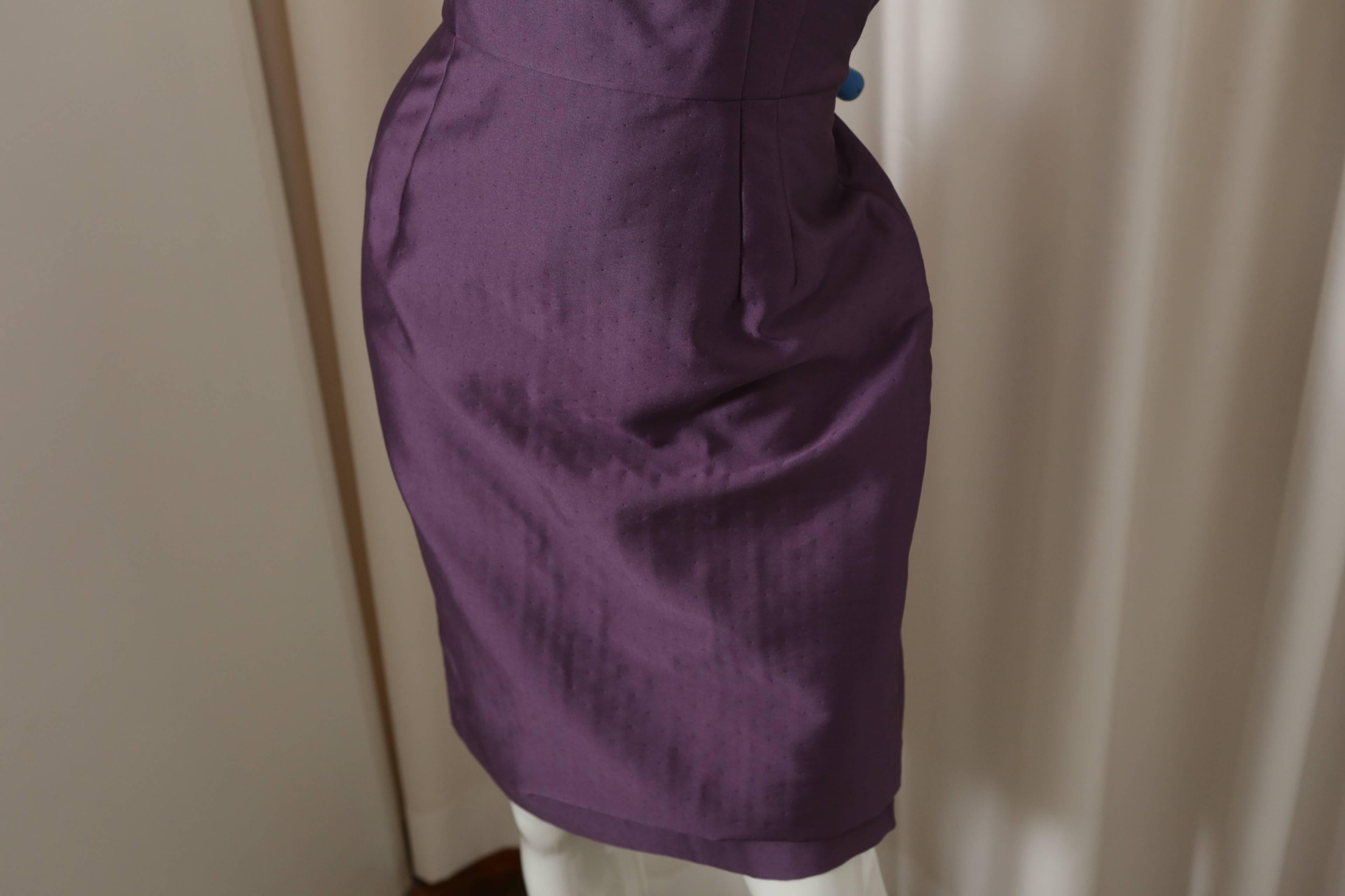 Black Valentino Roma Purple S/L Cocktail Dress W/ Front Tie 