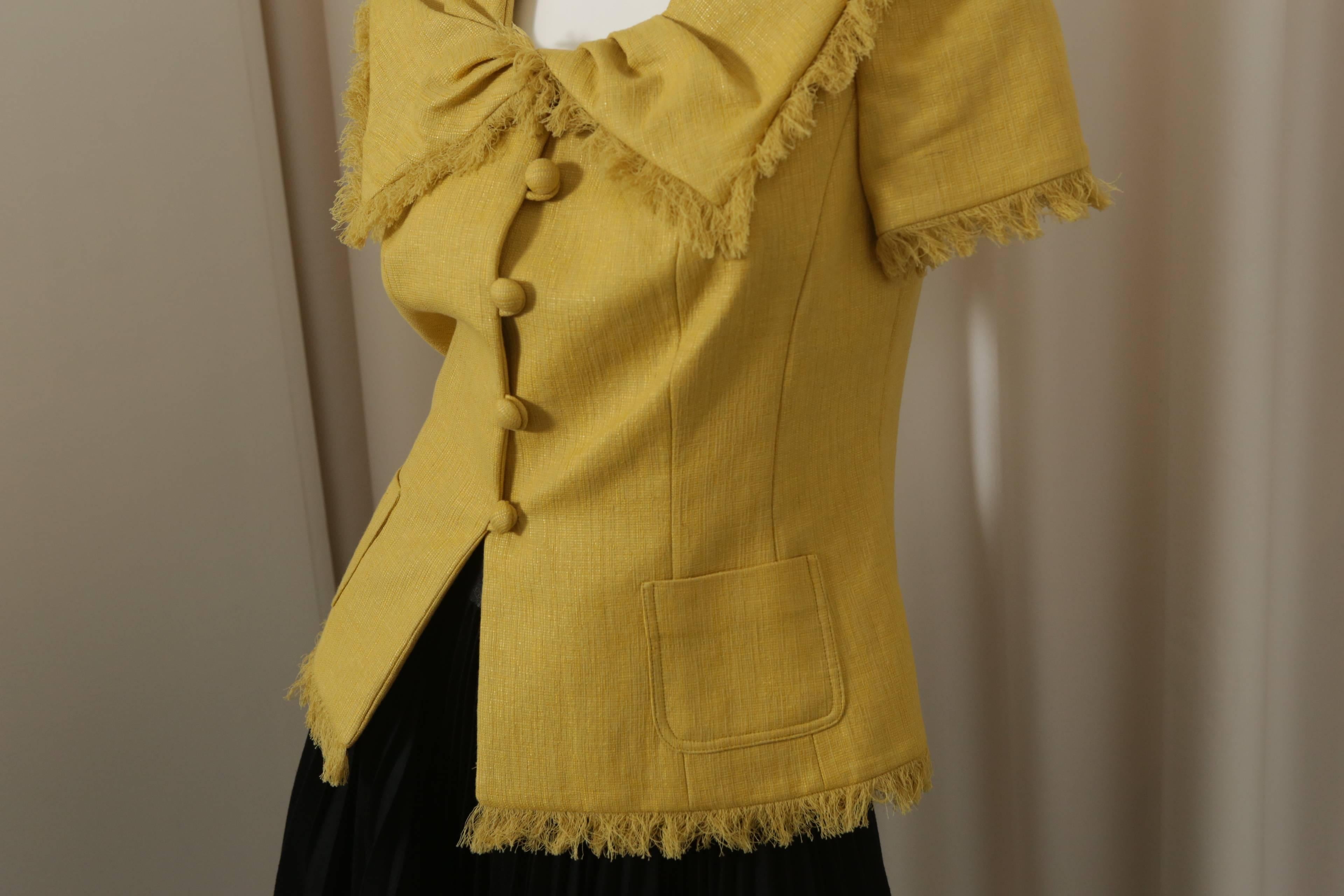 Christian Dior Marigold Short Sleeve Blazer with Frayed Hem  In Good Condition In Bridgehampton, NY