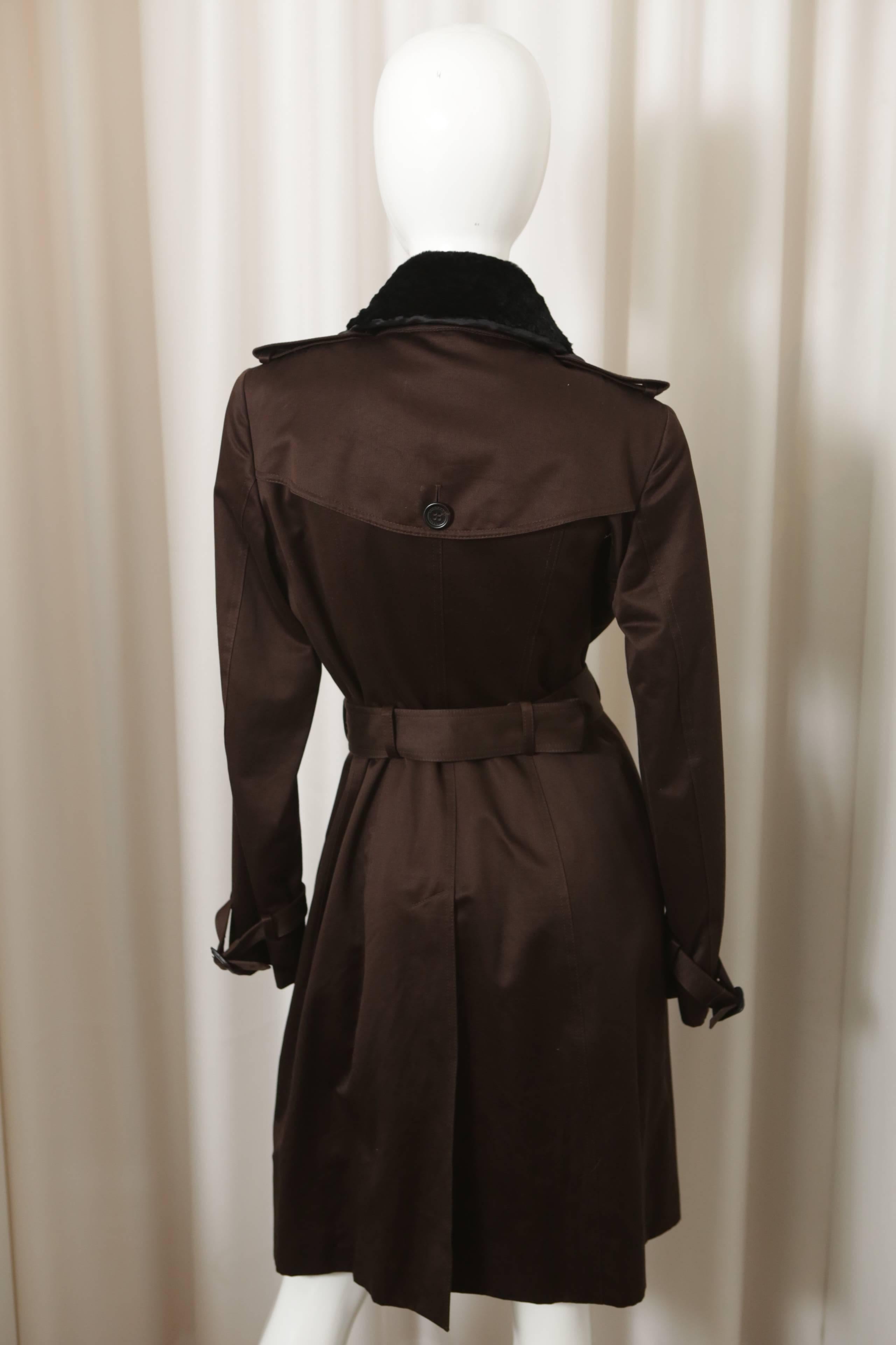 Women's Burberry Prorsum Brown Classic Trench W/ Removable Dyed Rabbit Collar