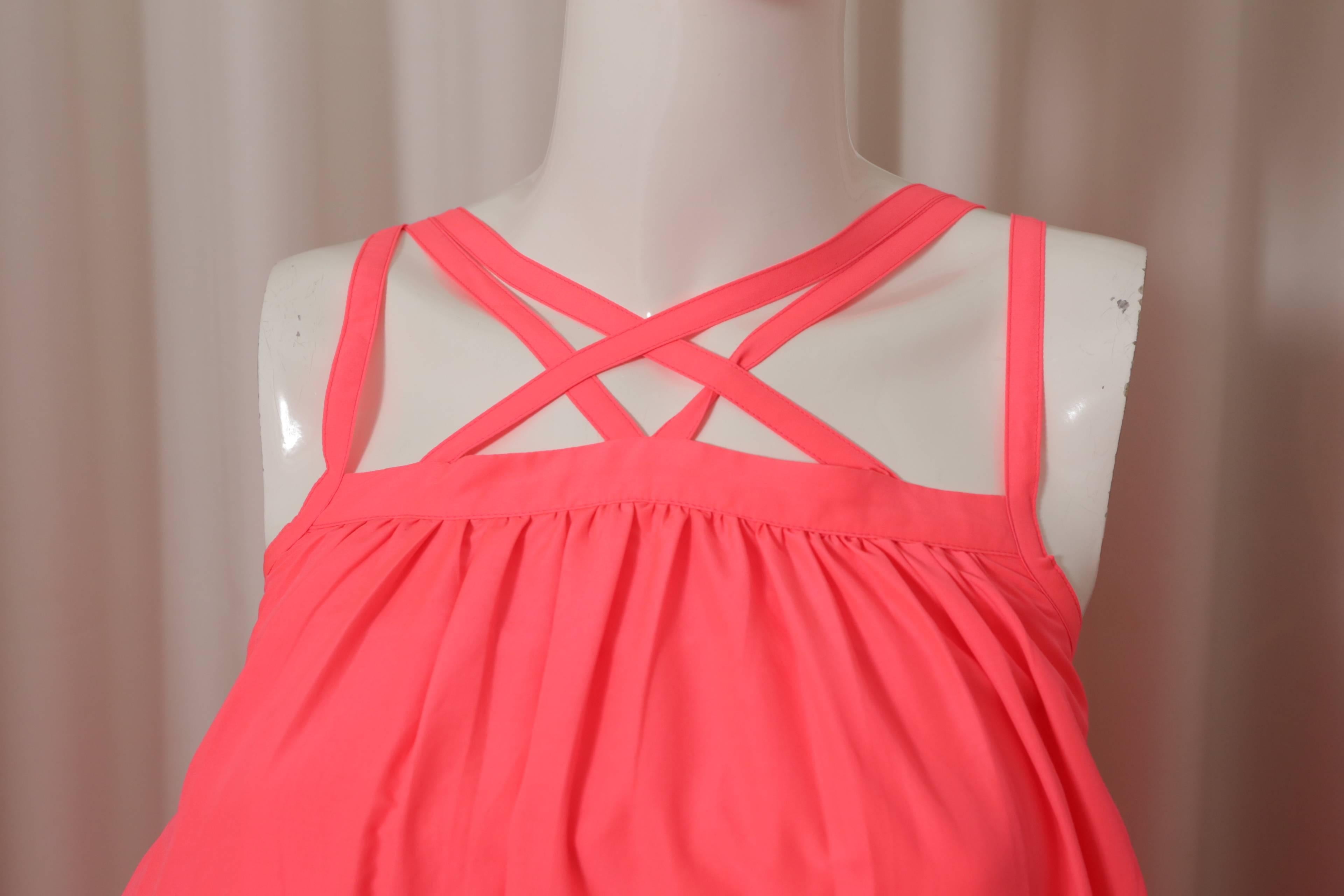 Escada Sport neon pink maxi dress w/ criss-cross straps 