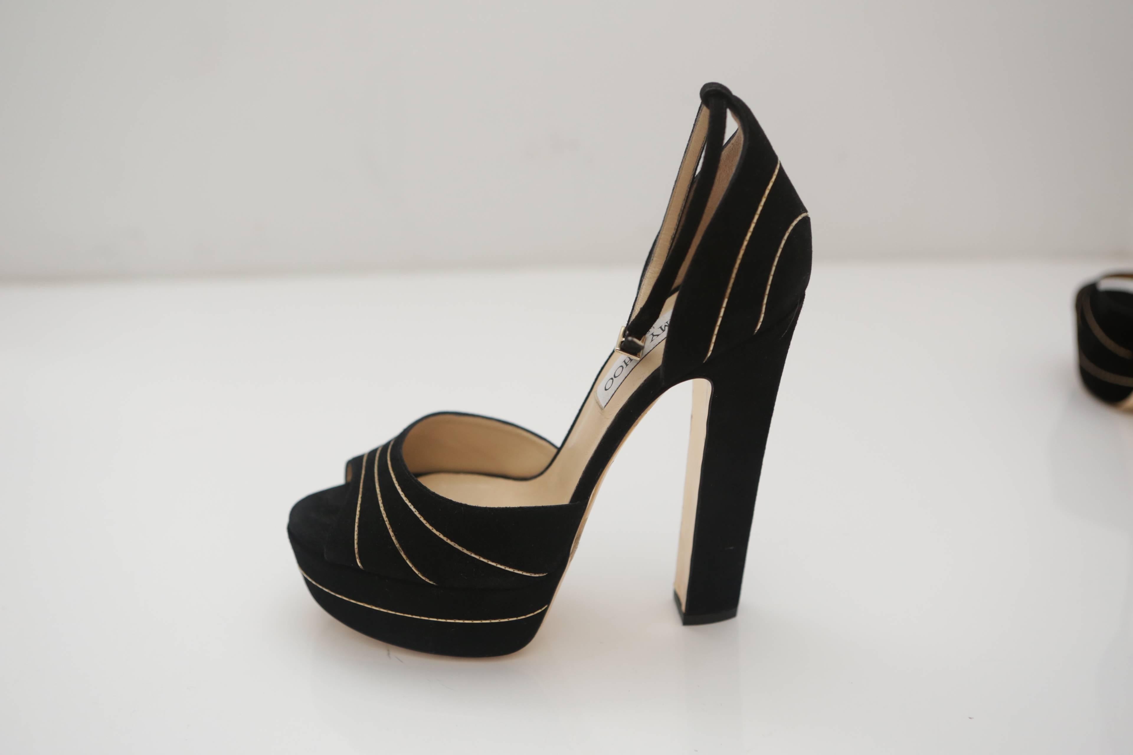 Jimmy Choo Black Suede & Gold Chain Open-toed Shoes 1