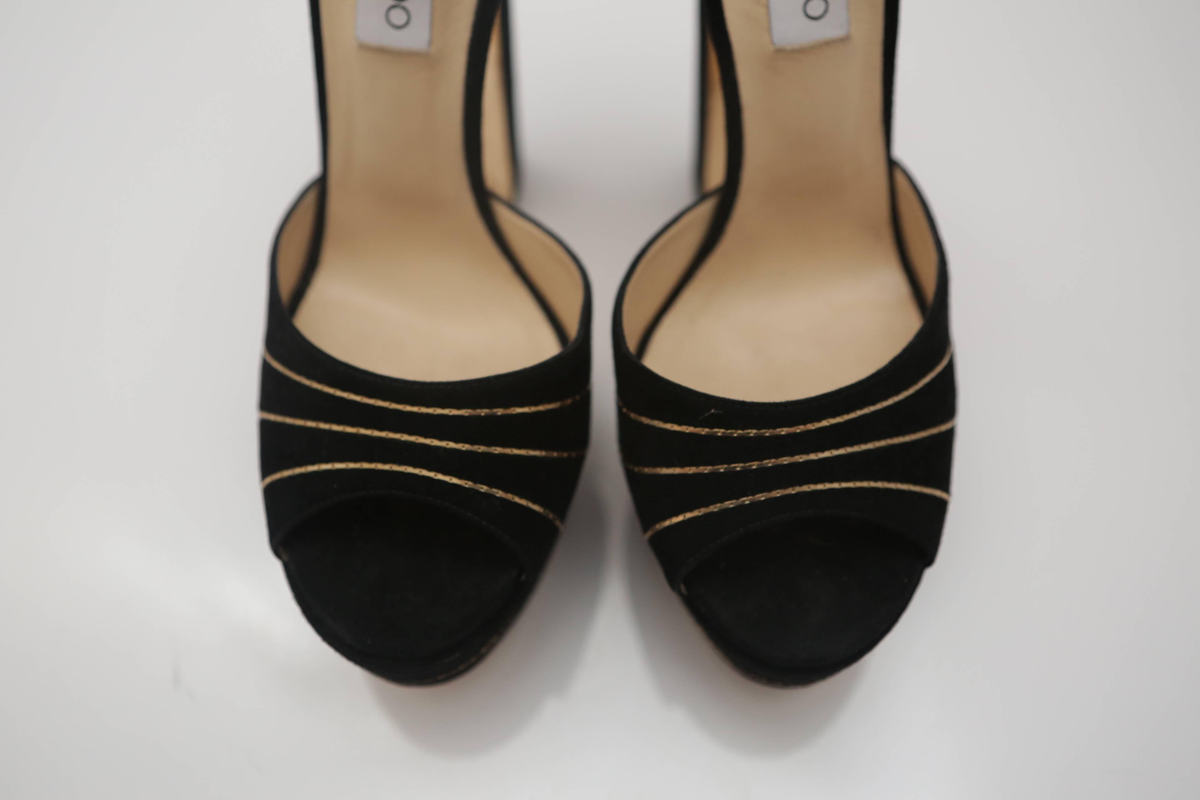 Jimmy Choo Black Suede & Gold Chain Open-toed Shoes 2