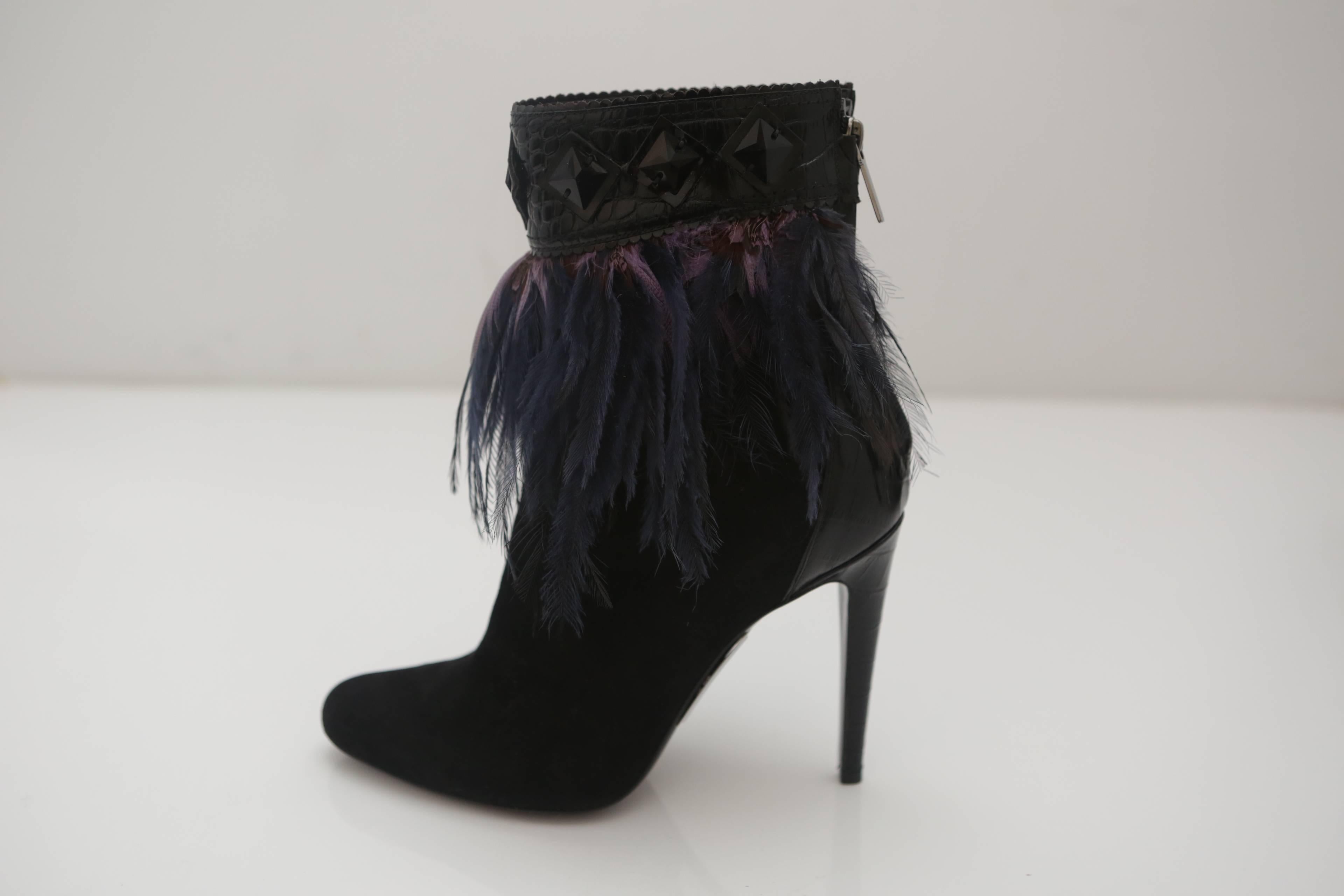 Women's Dior Suede Ankle Boots with Feathers