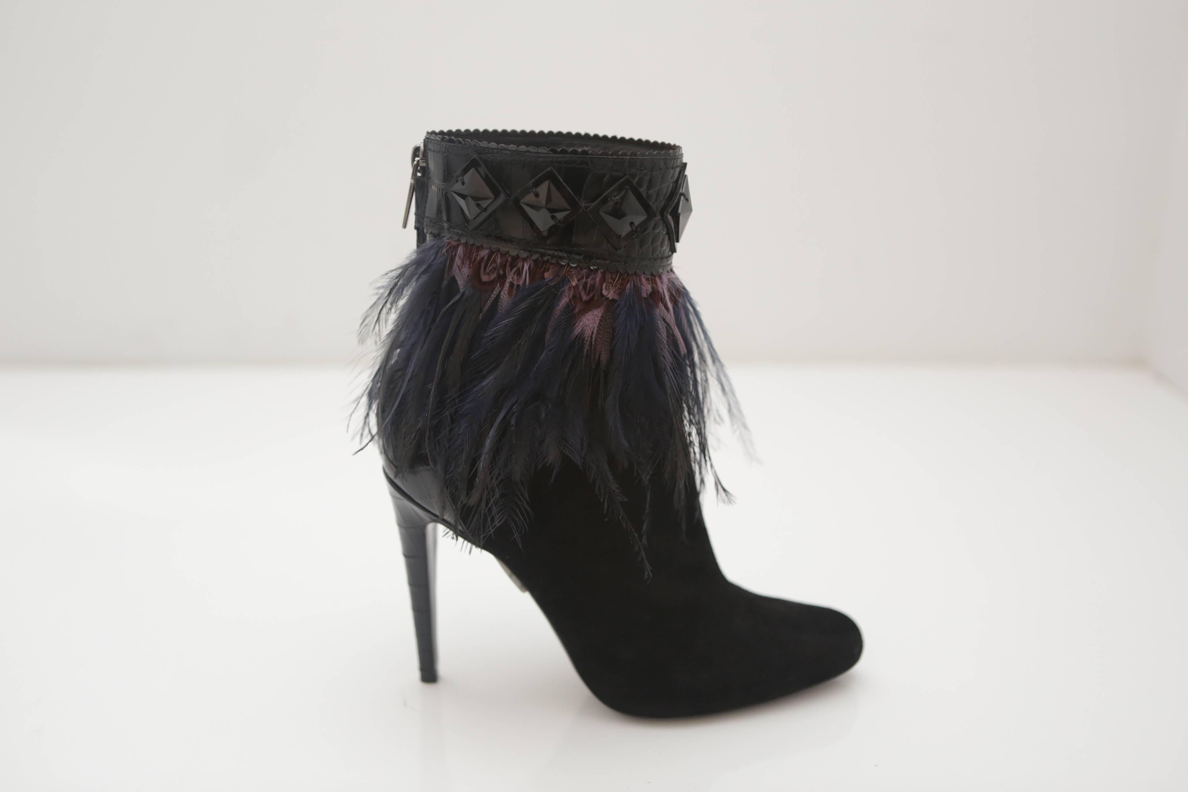 Dior Suede Ankle Boots with Feathers In Good Condition In Bridgehampton, NY