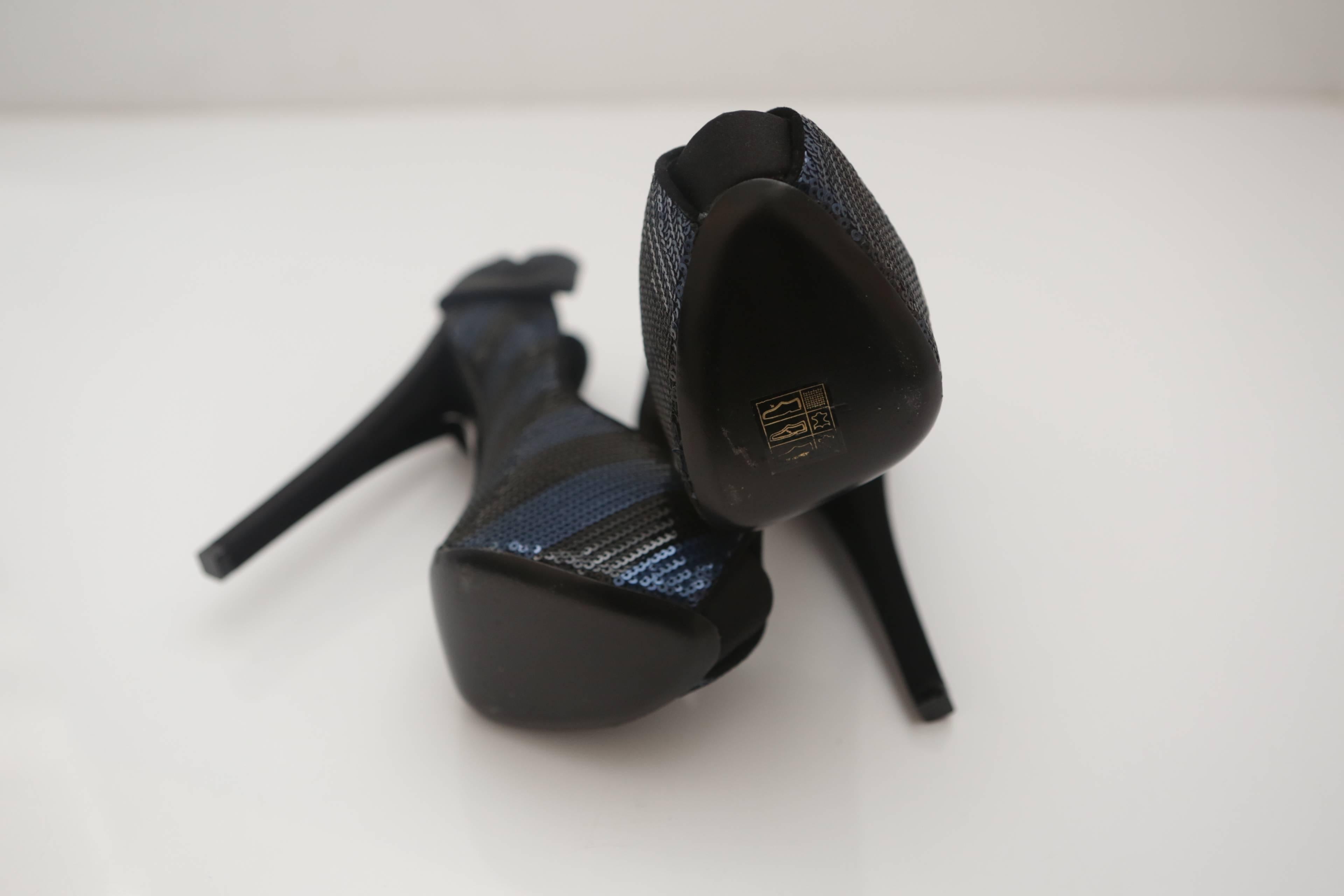 Black Louis Vuitton Sequin Peep-toe Pumps with Bow