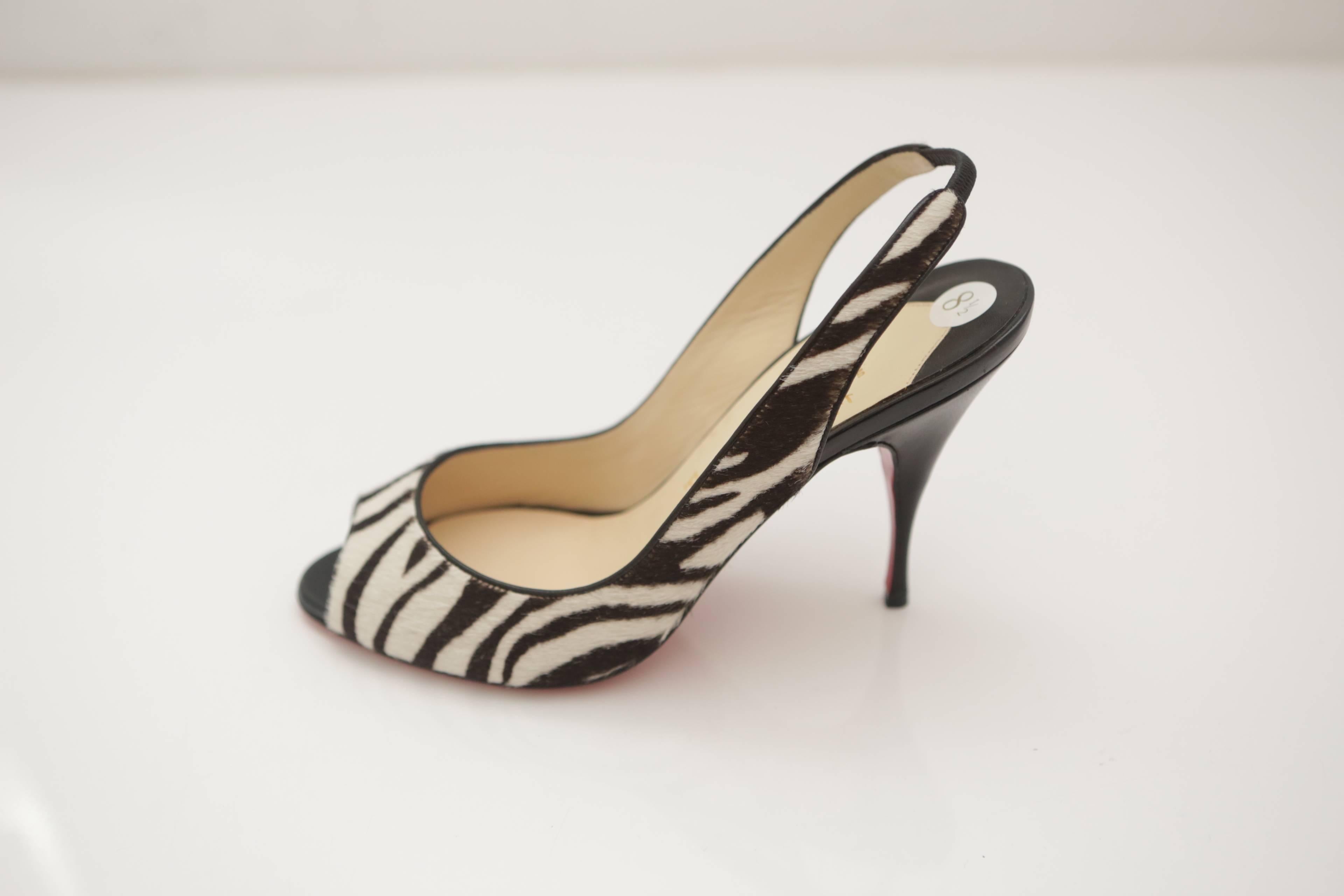 Christian Louboutin Zebra Sling-back Peep-toes  In Excellent Condition In Bridgehampton, NY