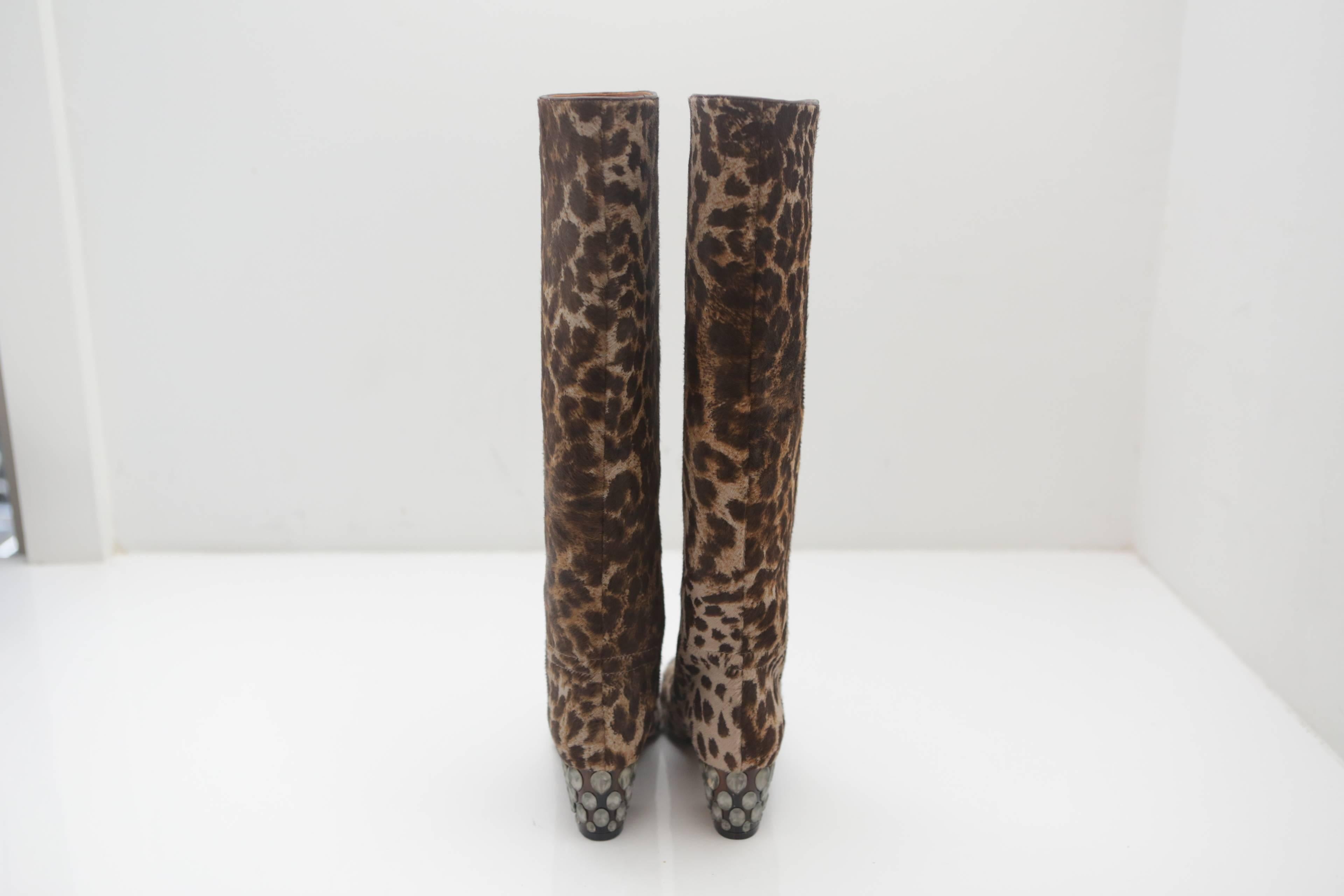 Gray Lanvin Leopard Print Boots