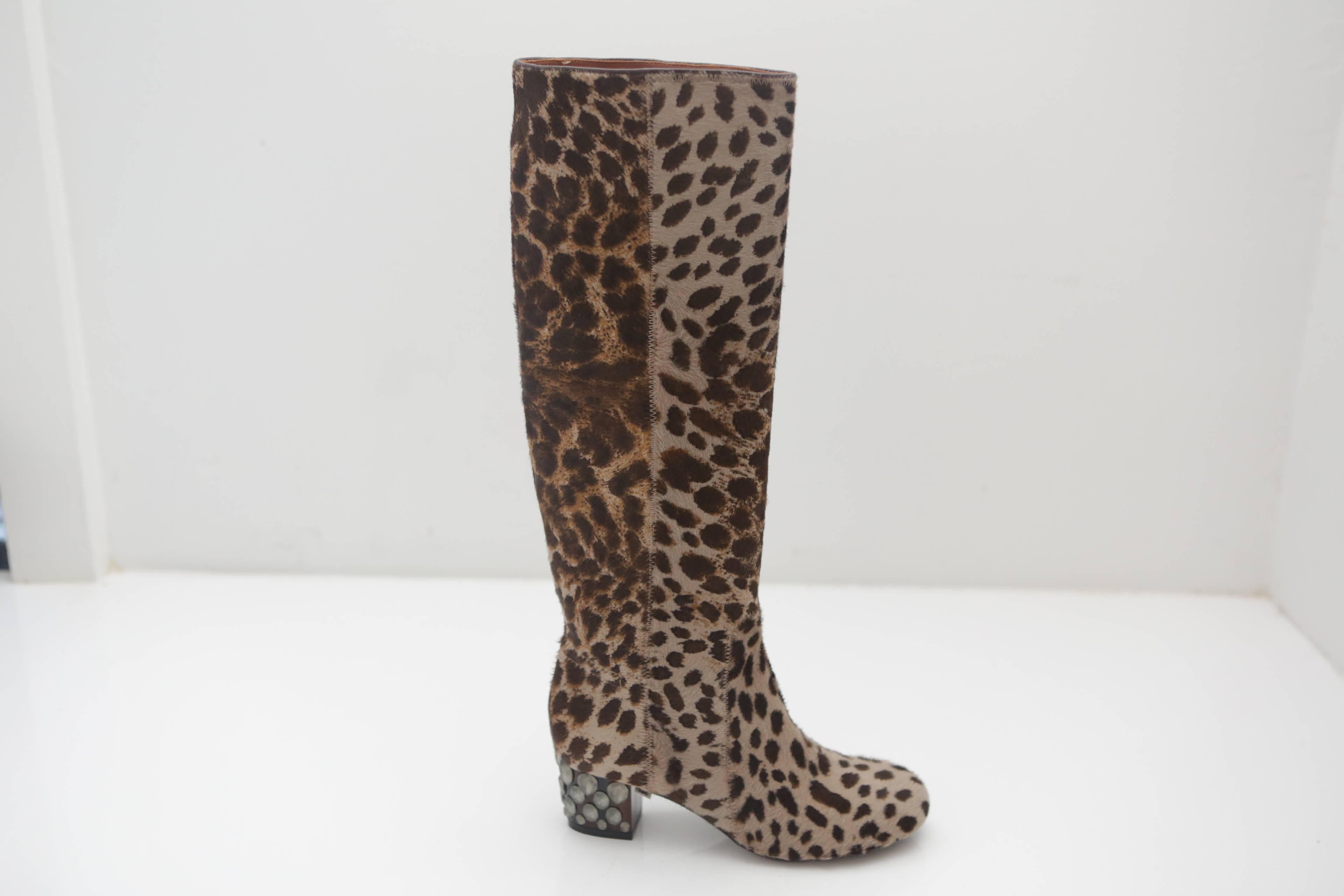 Lanvin Leopard Print Boots In New Condition In Bridgehampton, NY
