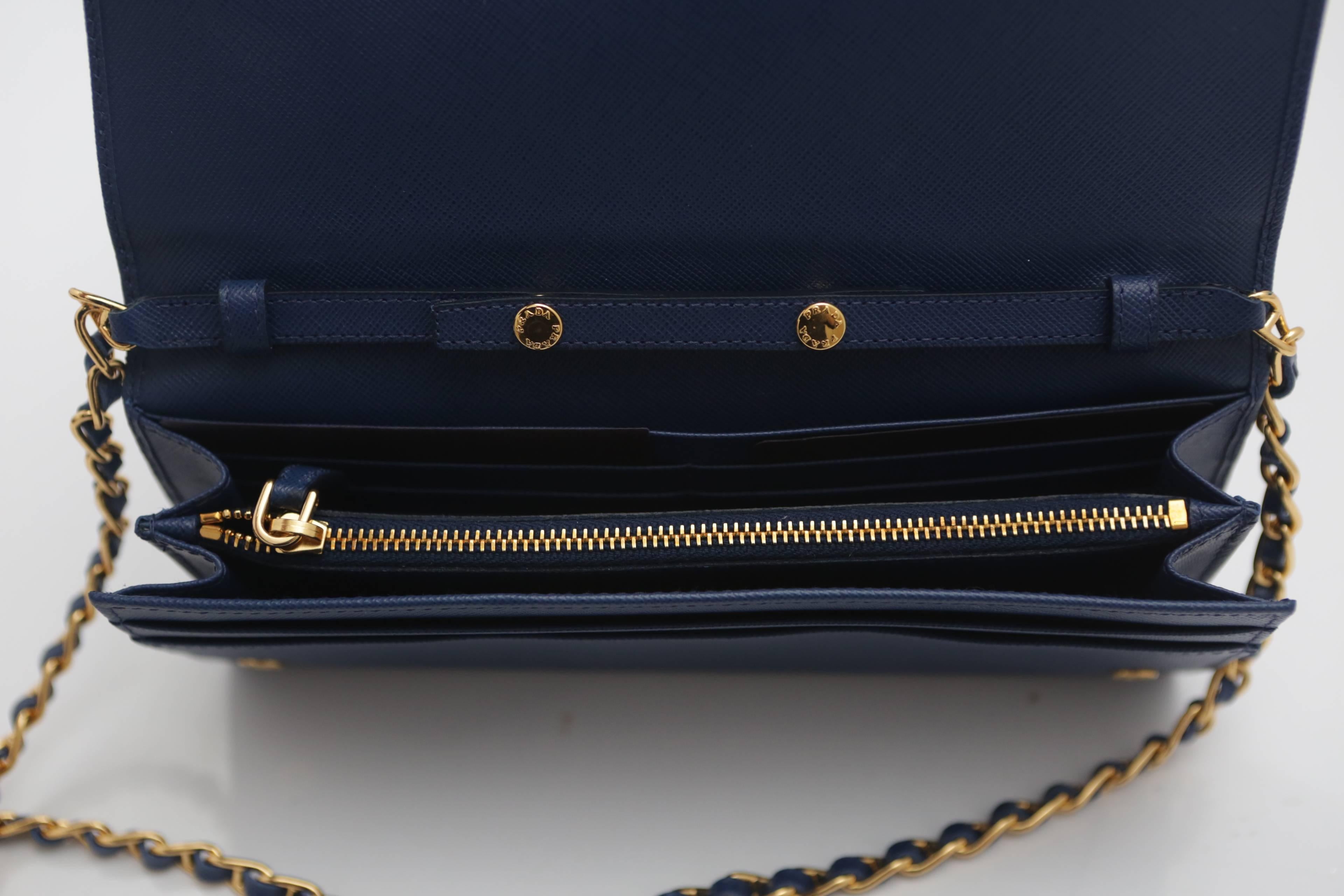 Prada Saffiano Oro Wallet Handbag on a Chain 2