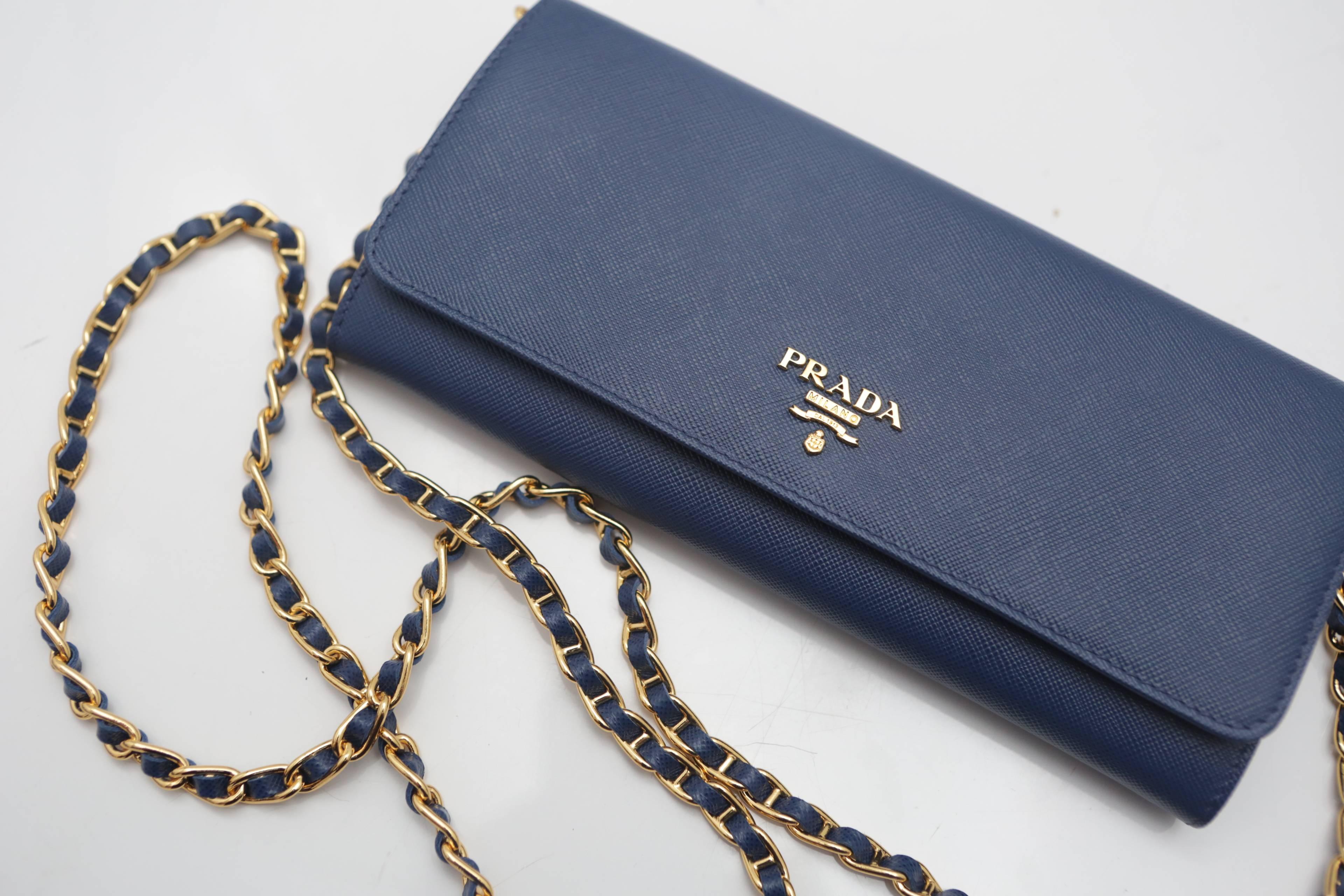 Prada Saffiano Oro Wallet Handbag on a Chain 3