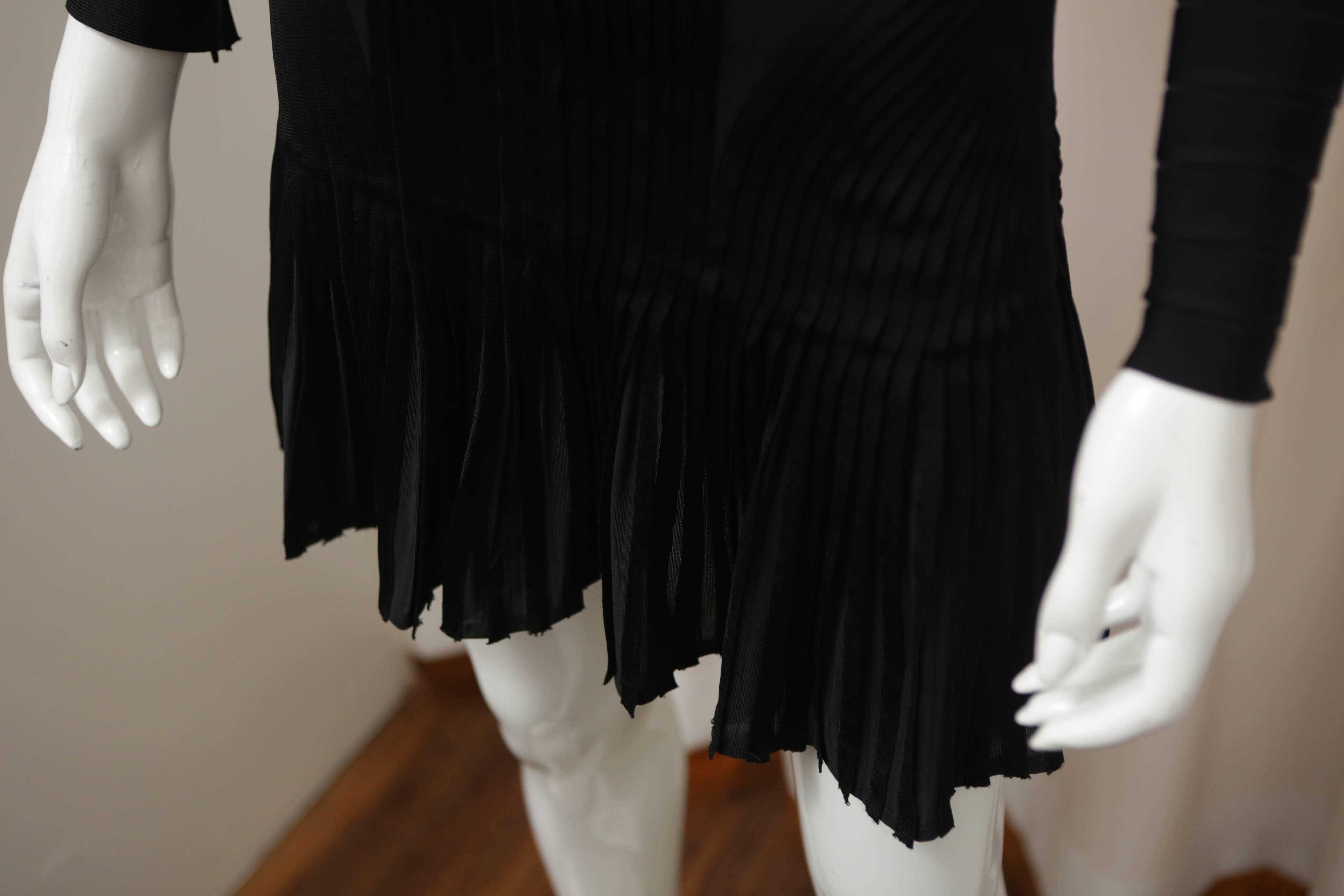 Black Herve Leger Long-sleeved Basket-weave Dress