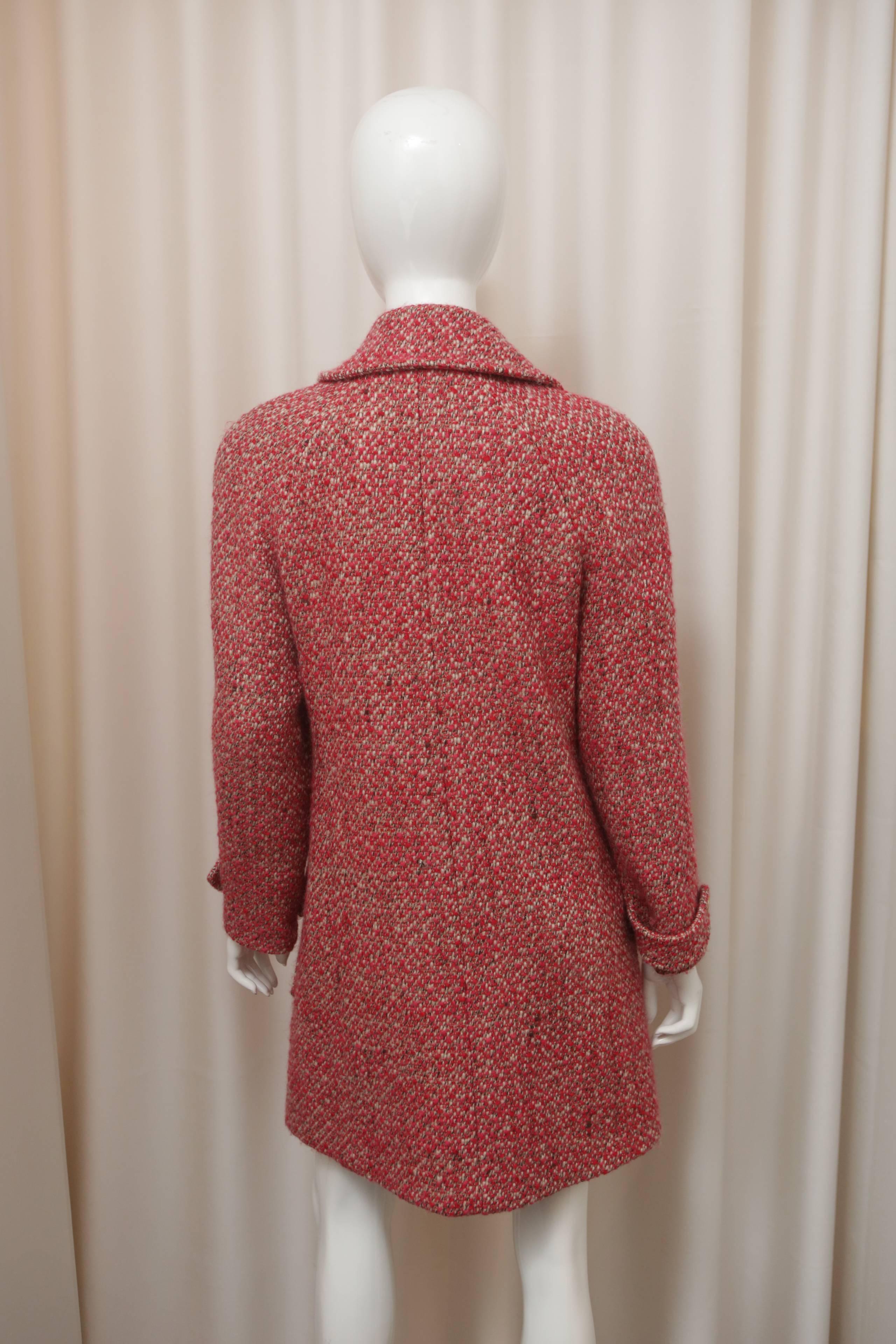 Brown Chanel Red Wool Coat