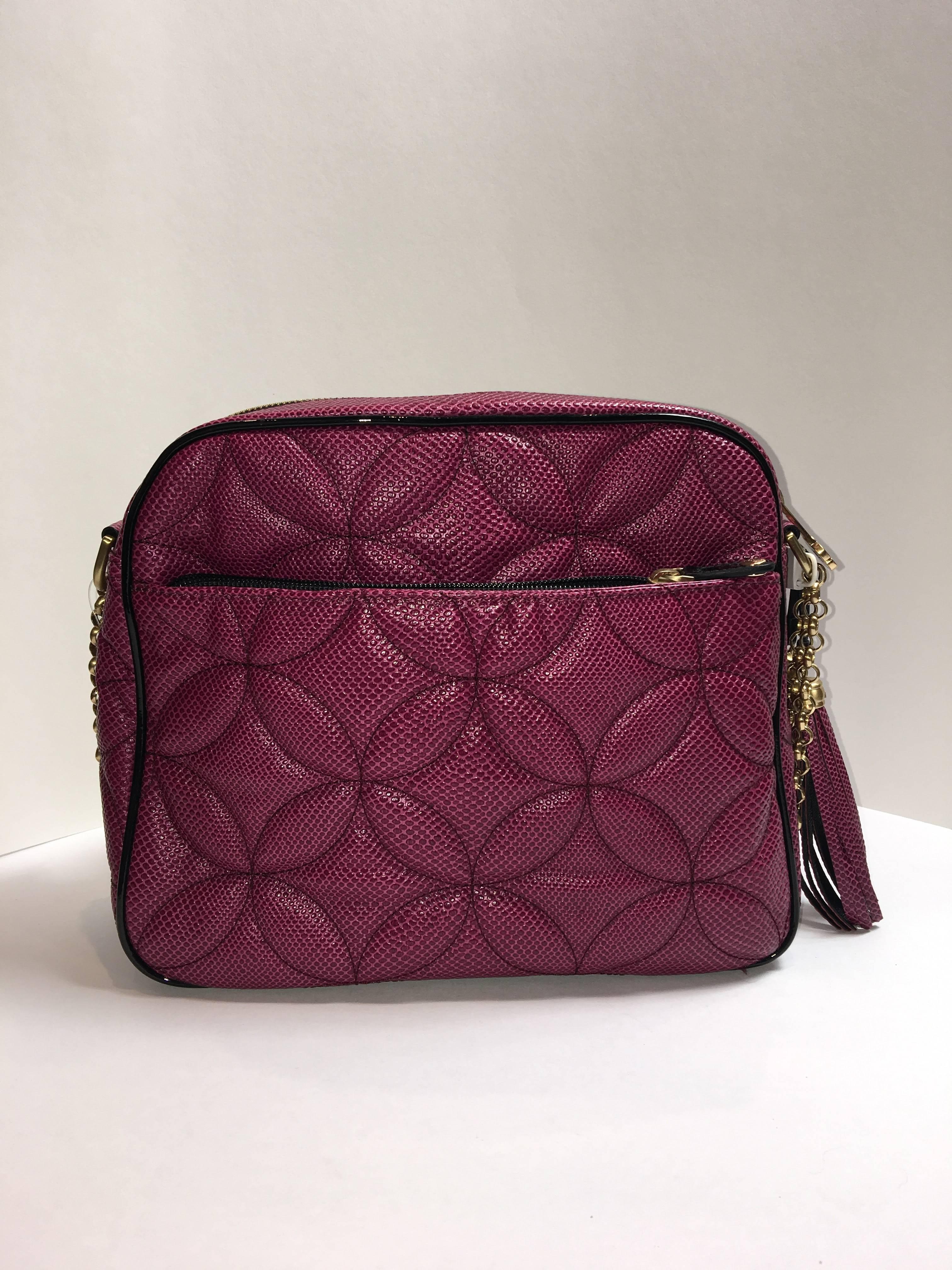 Eric Javits Leather Handbag in Berry leather. 