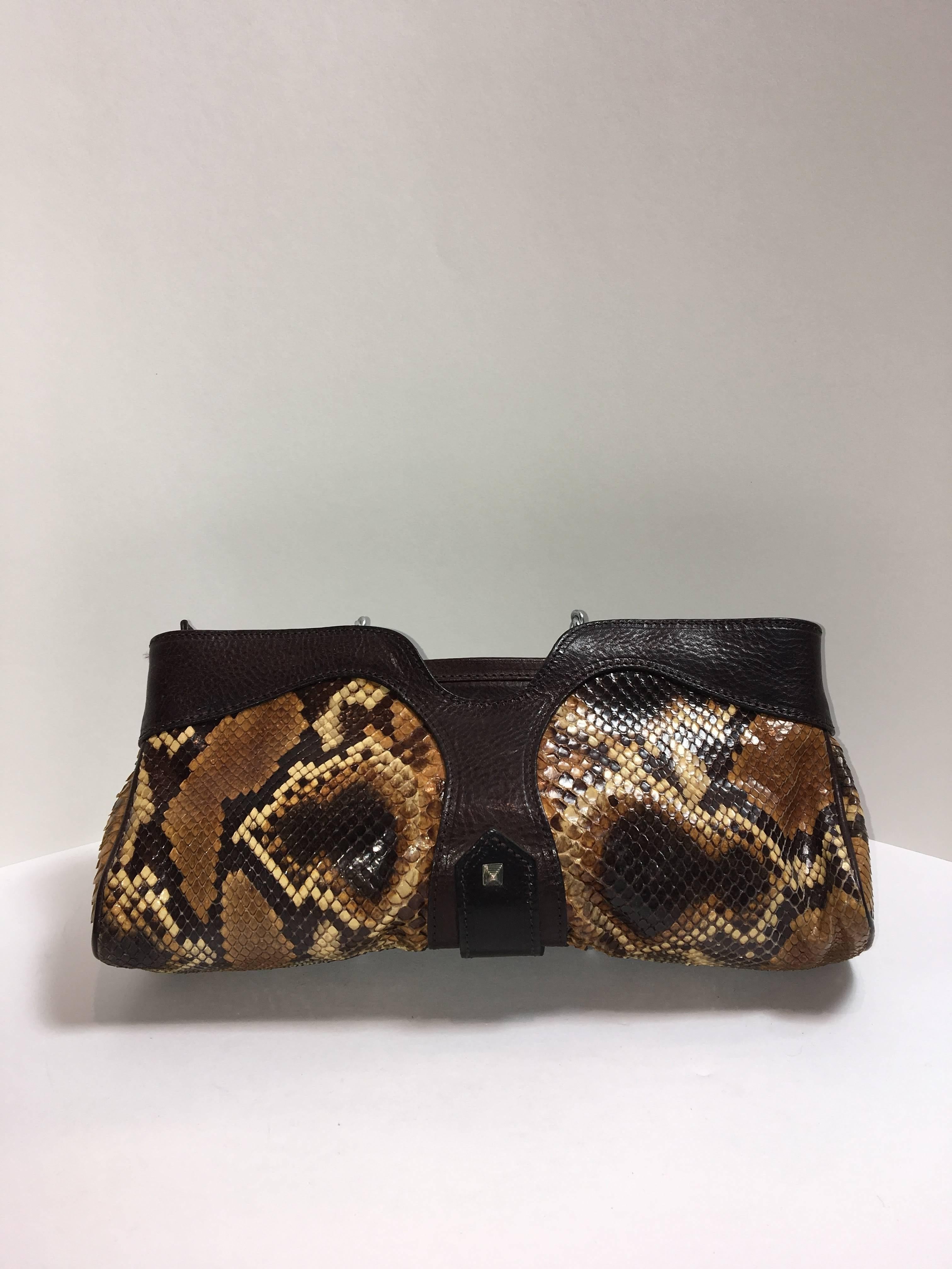 Christian Louboutin Brown Python Clutch/ Shoulder bag with leather trim. 