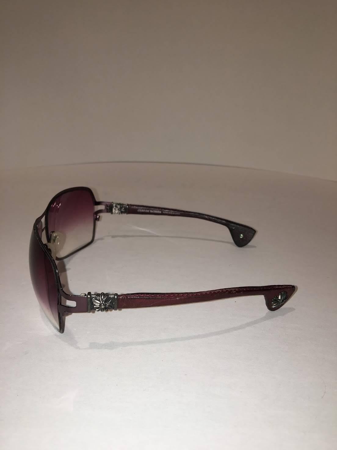 Chrome Hearts Stainless Steel Sunglasses in eggplant and leather. Hank Black Cherry polarized 62mm.