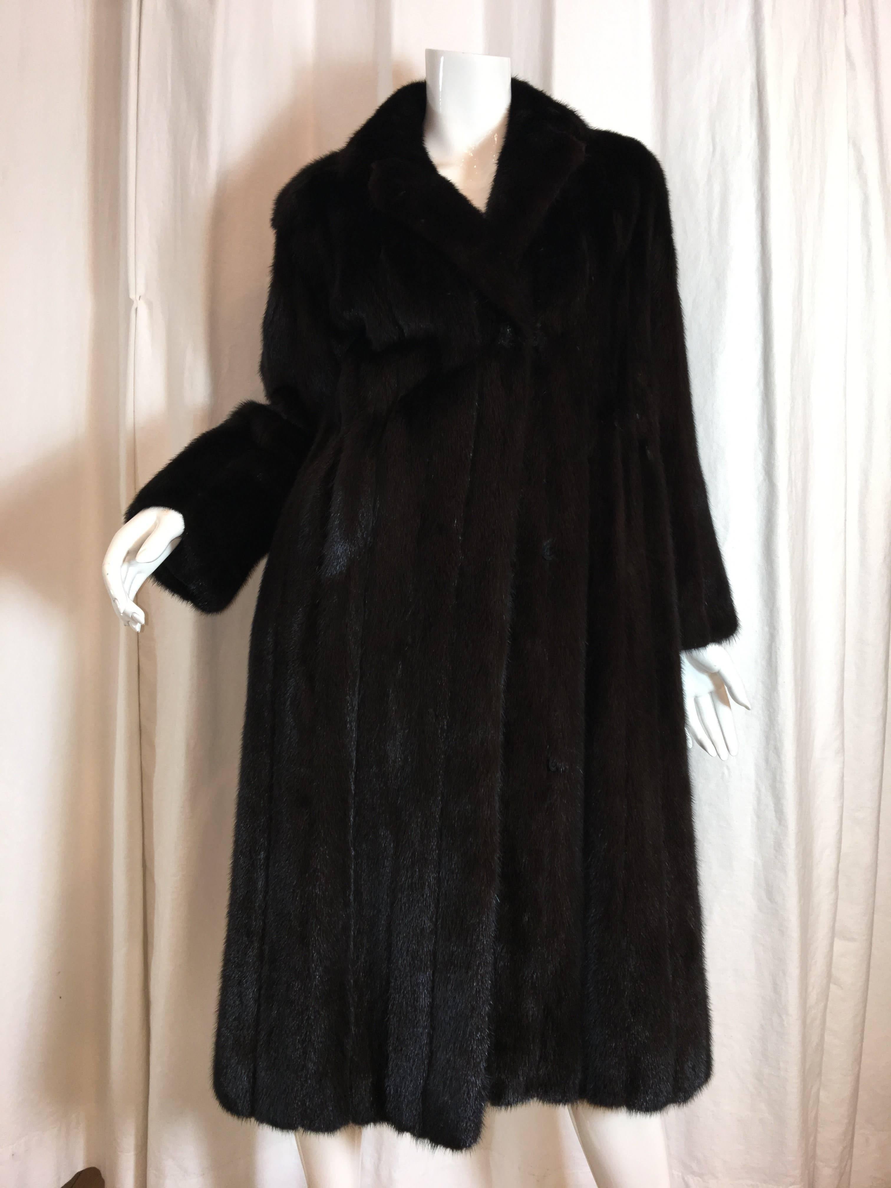 John Smedley Dark Brown MInk. Full length with Hook and Eye Closure, Pockets and Collar. 
