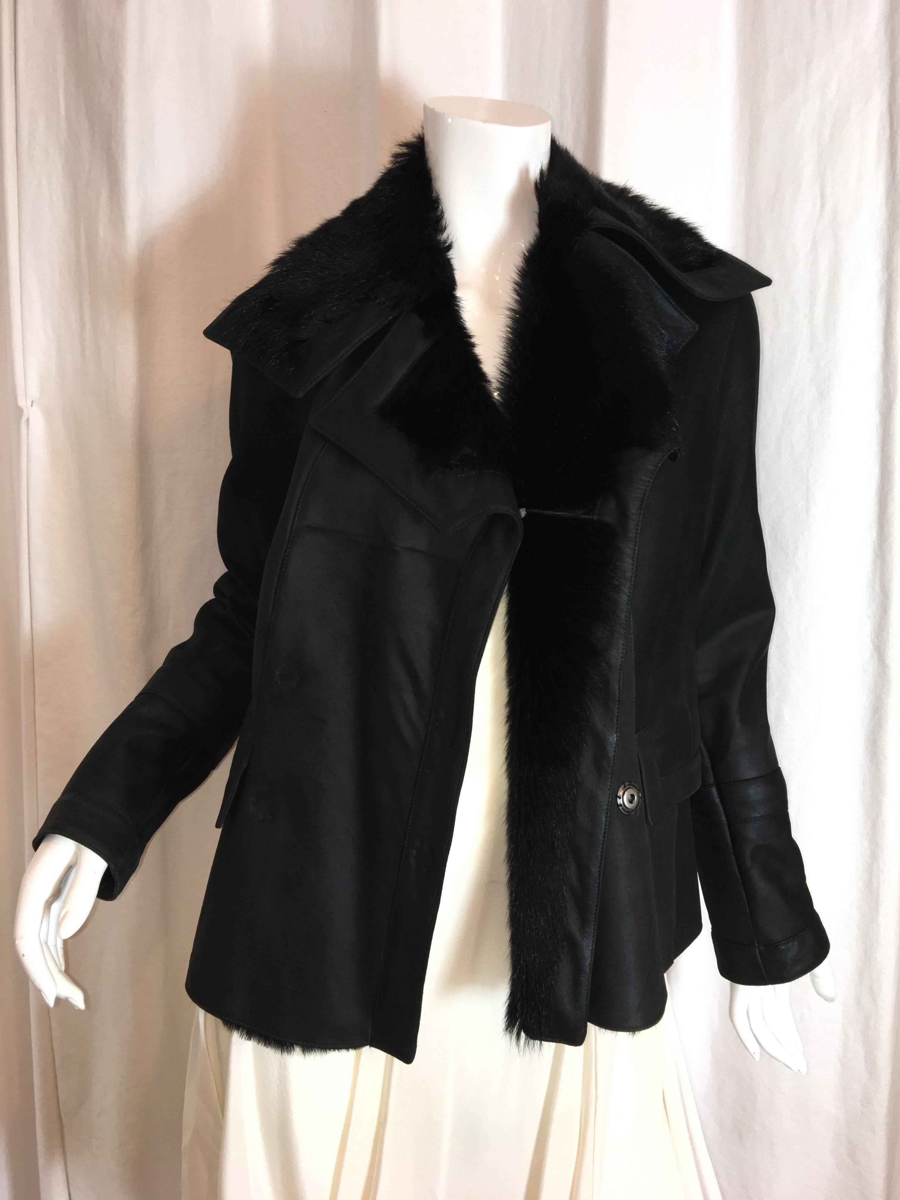 Waist length Christian Dior Coat. Black fully fur lined. Chevrette. 