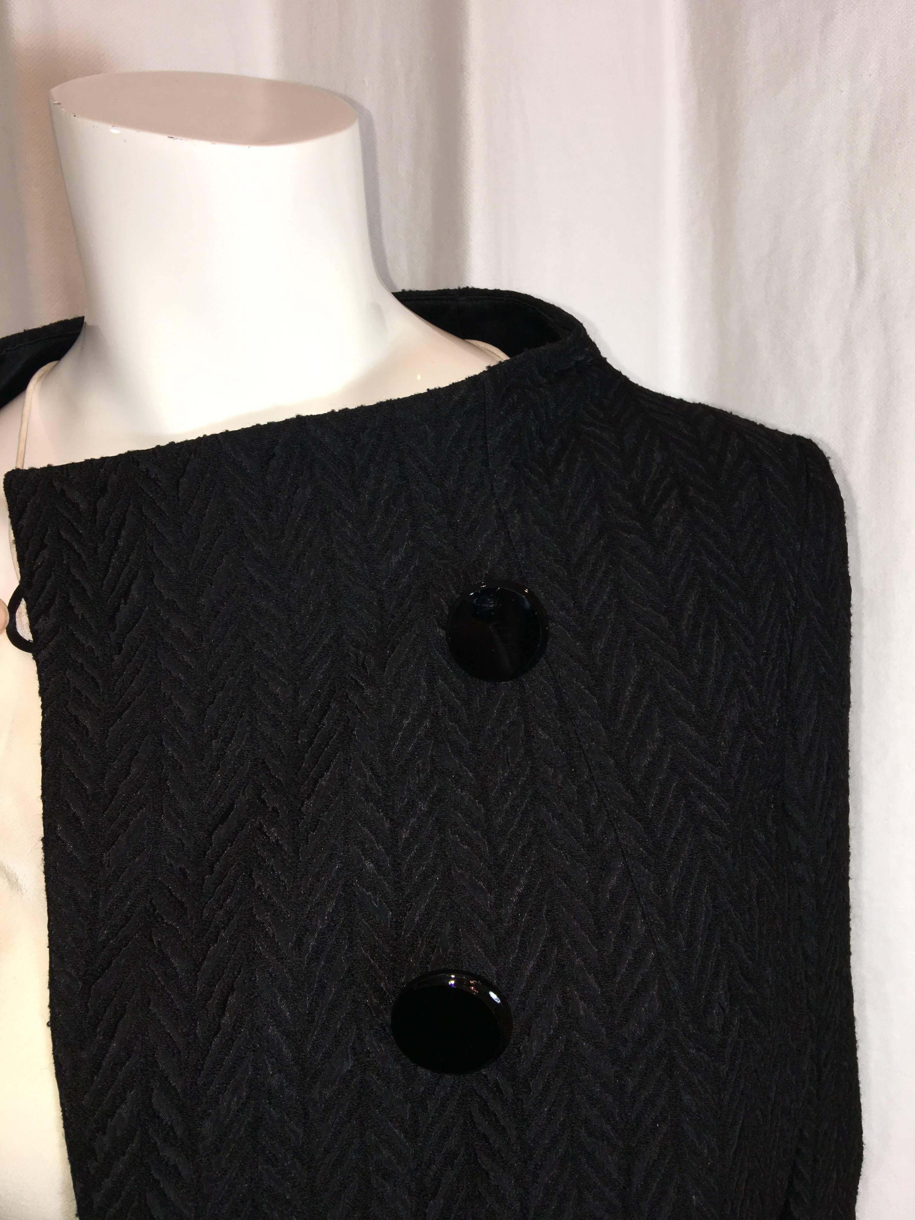 Armani Collezioni Black Chevron Blazer style coat with Large Button Detail in a silk blend.