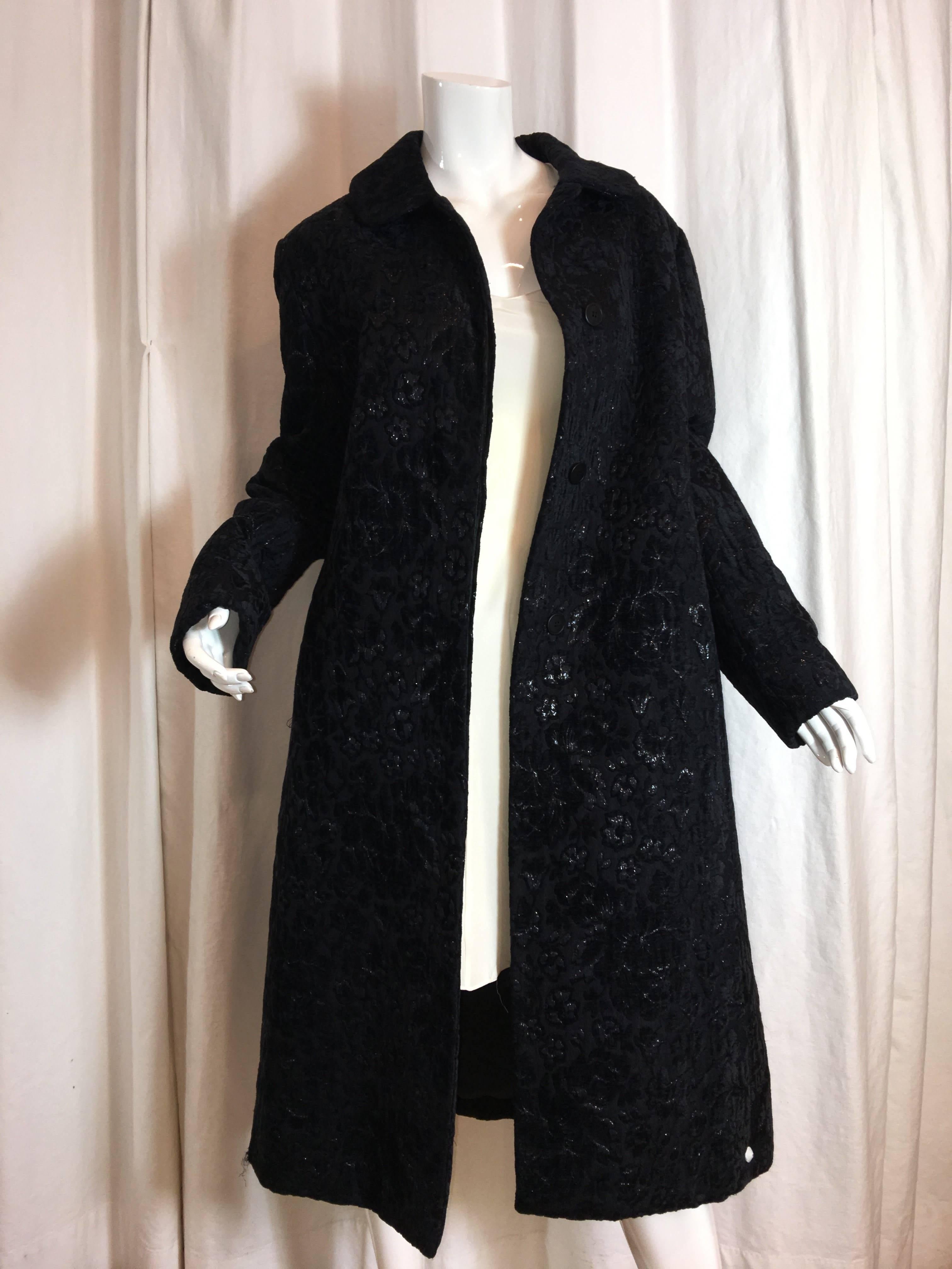 Cinzia Rocca Mid Calf Length Coat with Black Floral Pattern in Cupro.