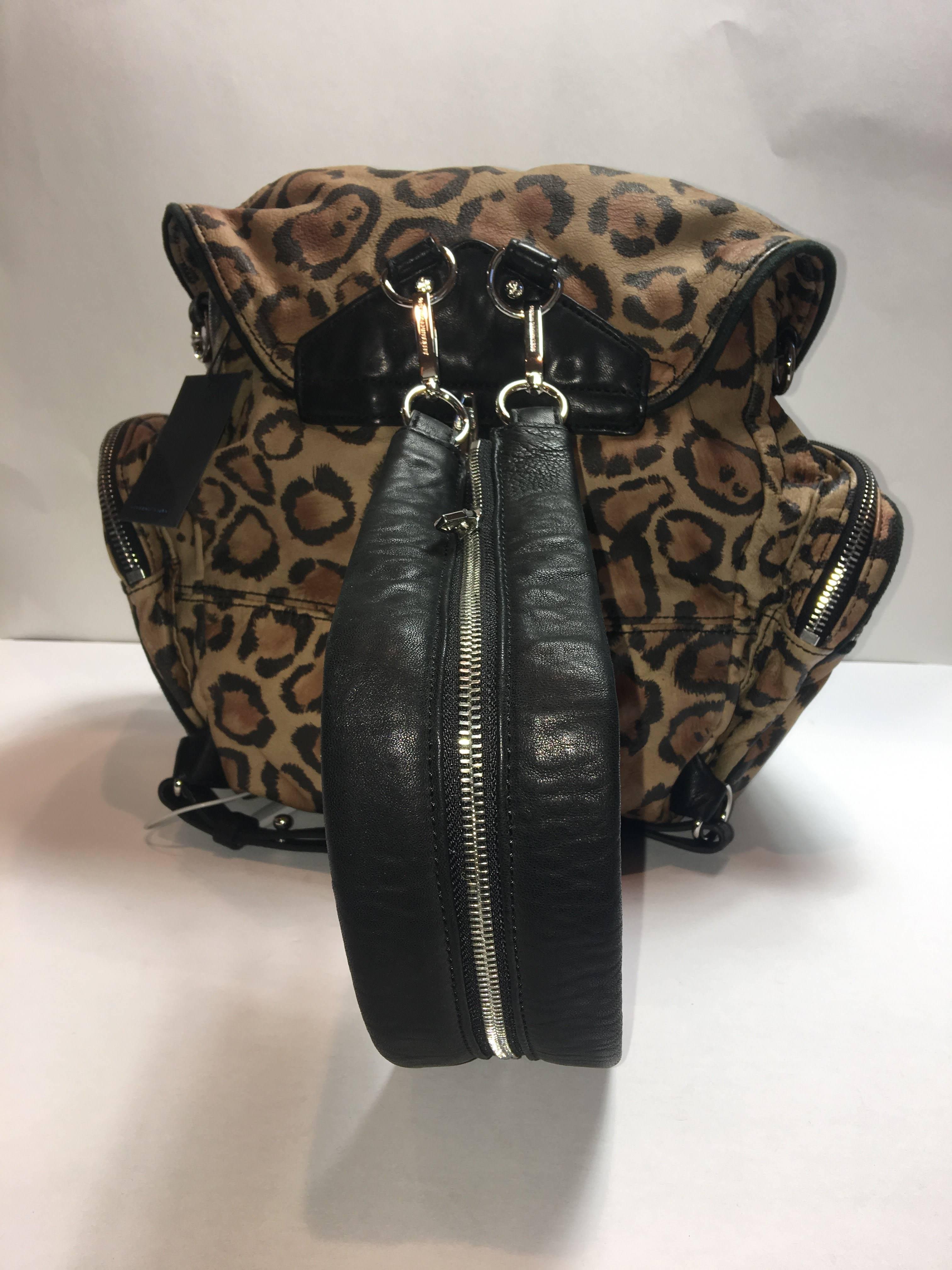 Alexander Wang Leather Backpack with Leopard print and Zipper details.