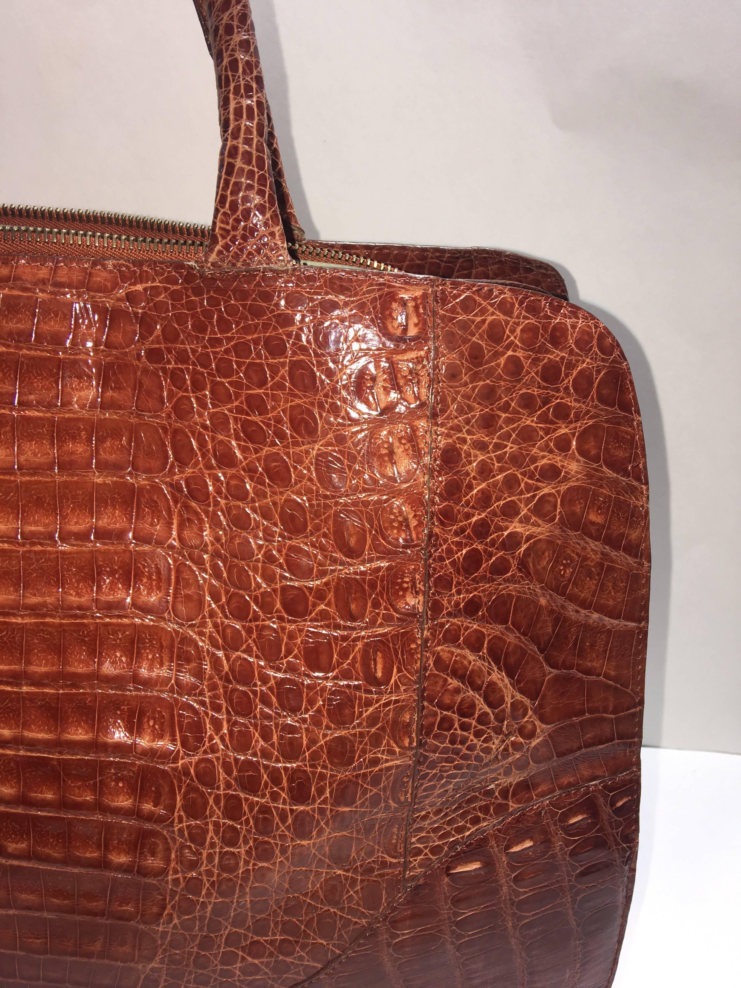 Nancy Gonzalez Alligator Breifcase Handbag in Cognac. 